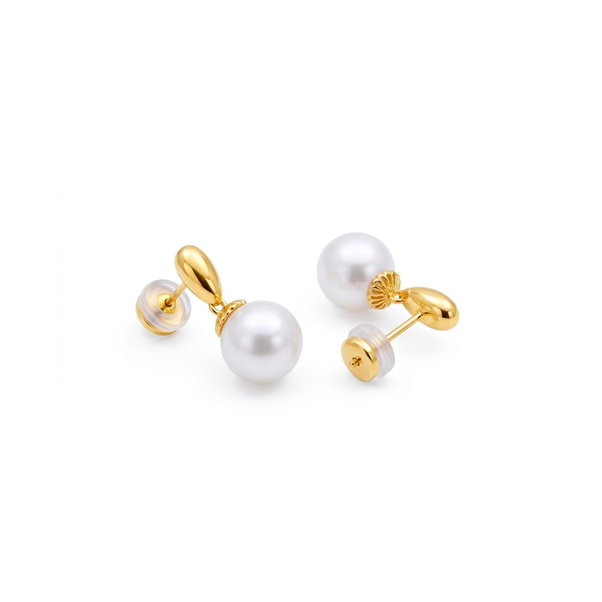 Pendientes de Perla Blanca acabado en oro amarillo de 18k - Rosmi