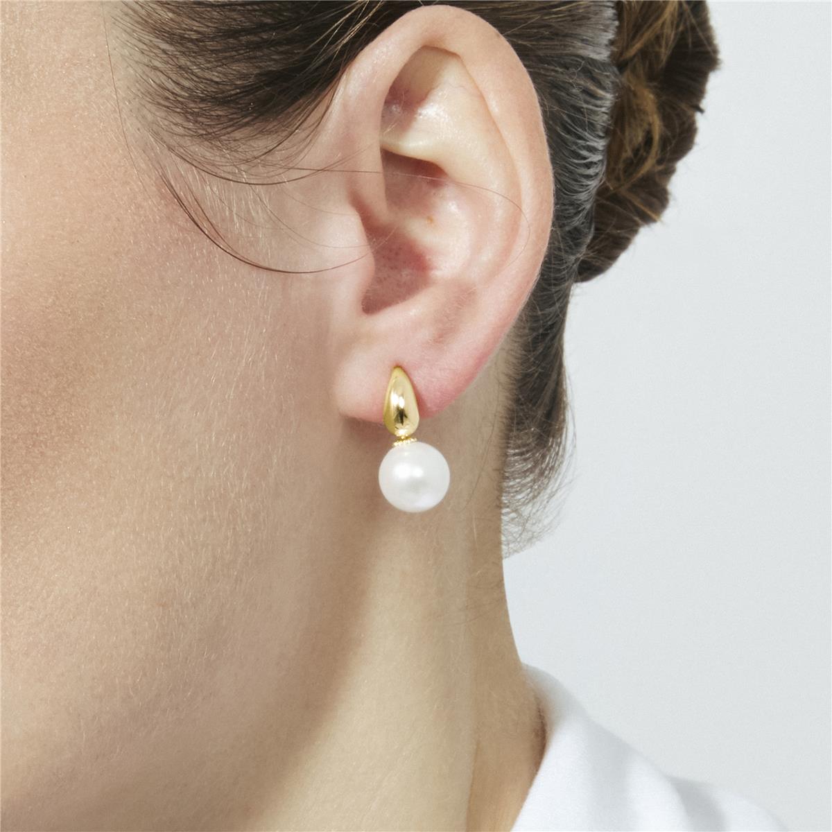 Pendientes de Perla Blanca acabado en oro amarillo de 18k - Rosmi