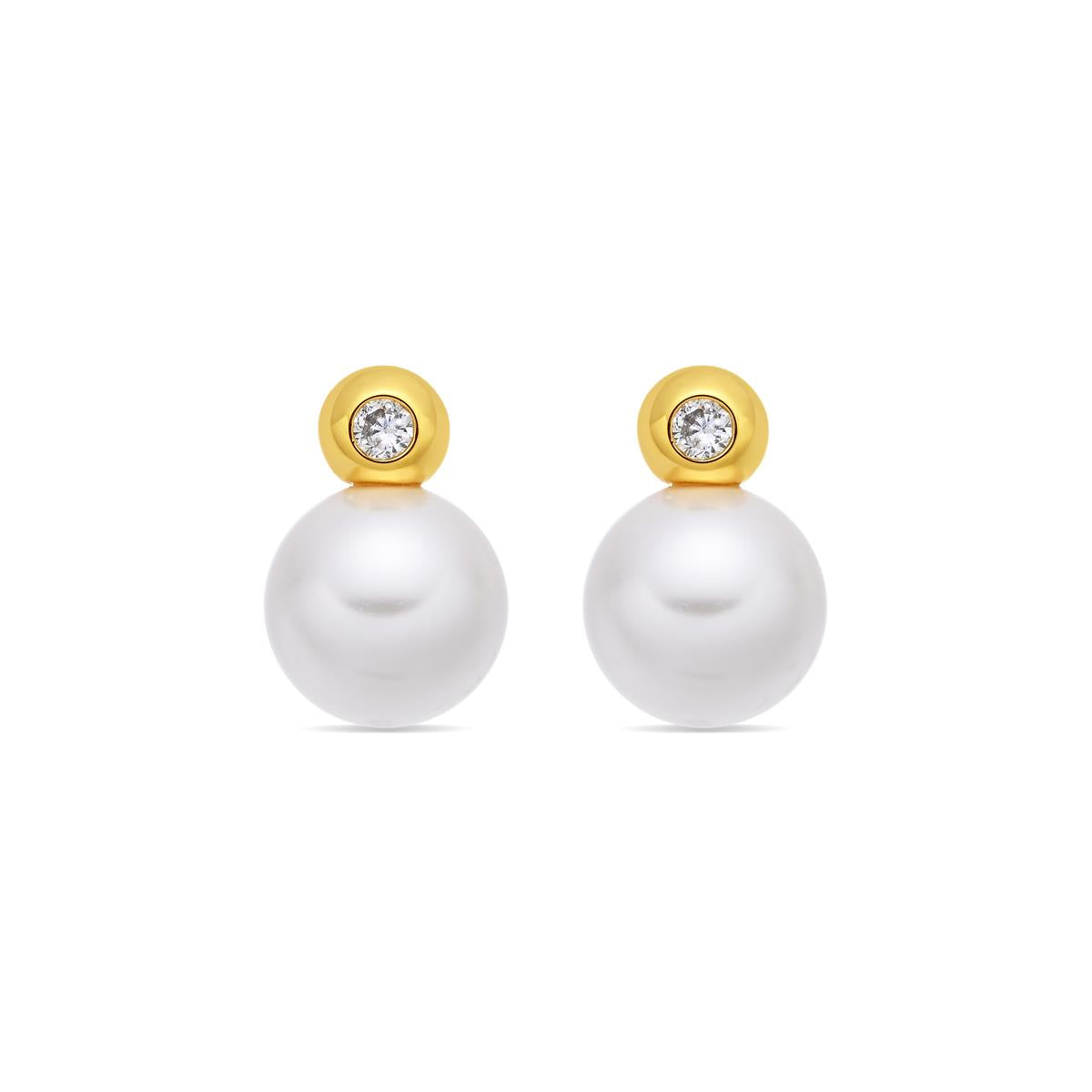 Boucles d'oreilles en perle blanche finition or jaune 18 carats - Siako