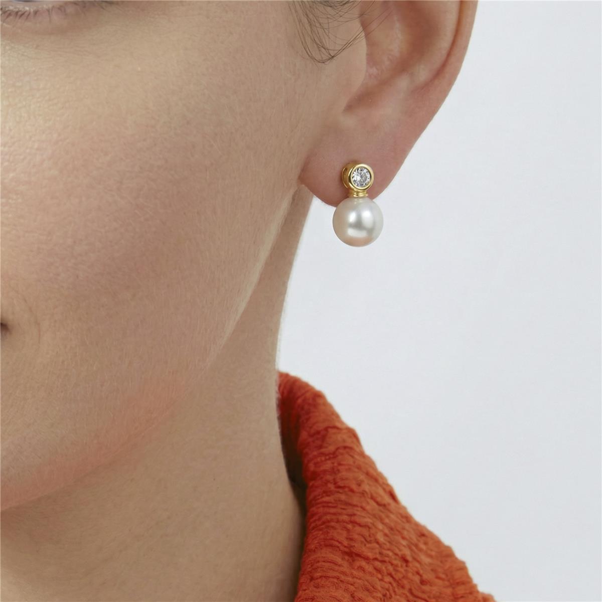 Boucles d'oreilles en perle blanche finition or jaune 18 carats - Siako