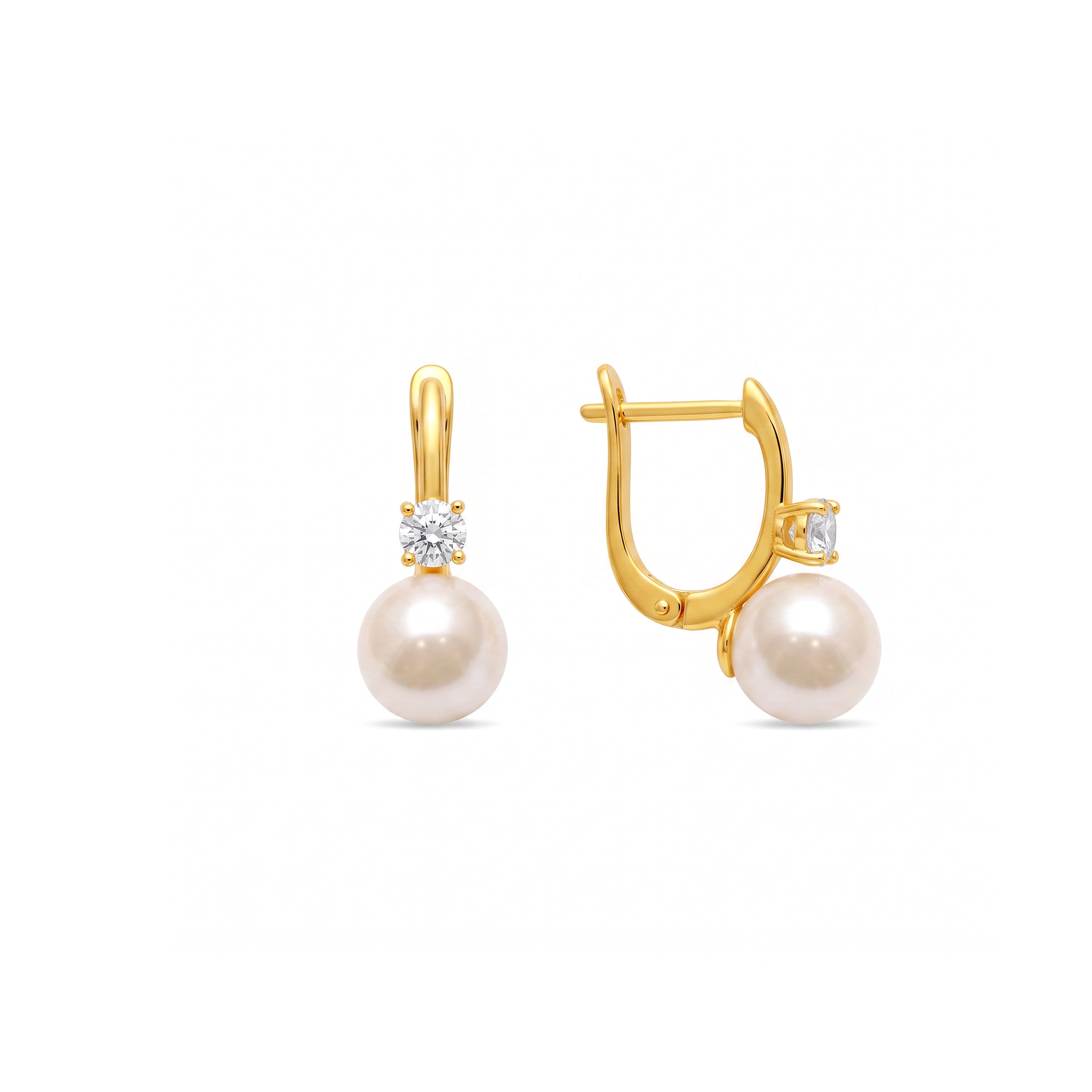 Pendientes de Perla Blanca acabado en oro amarillo de 18k - Lideric