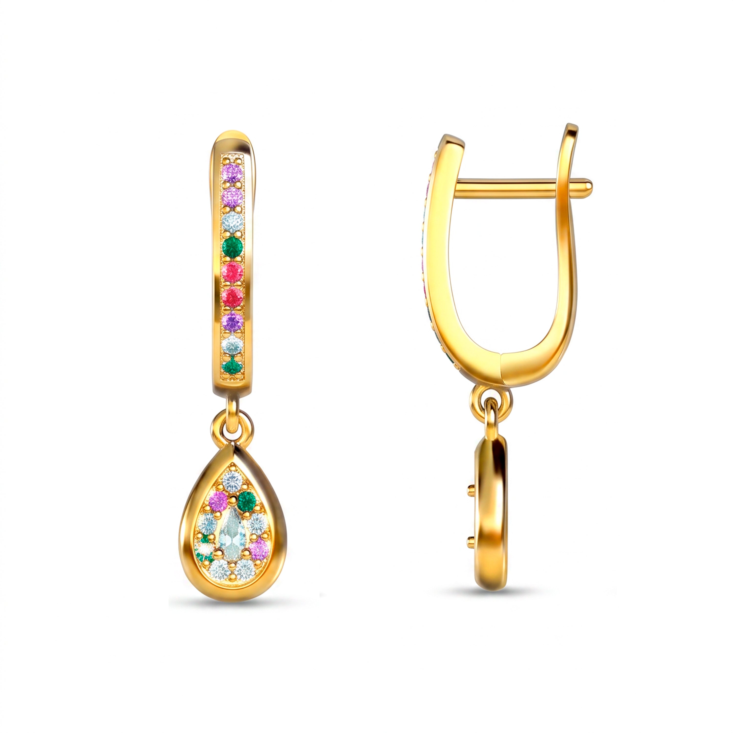 Pendientes de Circonita Multicolor acabado en oro amarillo de 18k - Lalas