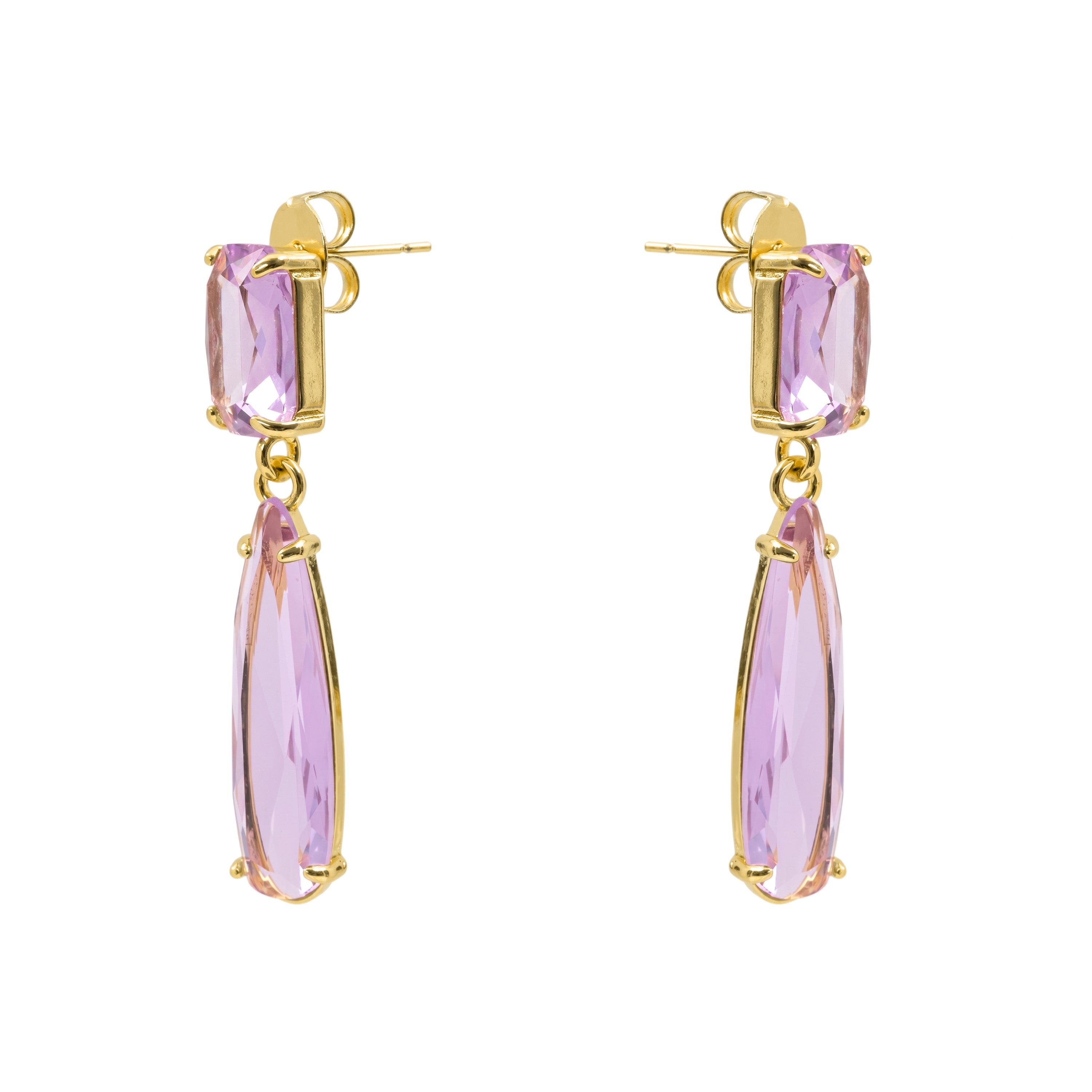 Pendientes de Cristal Morado acabado en oro amarillo de 18k - Mare