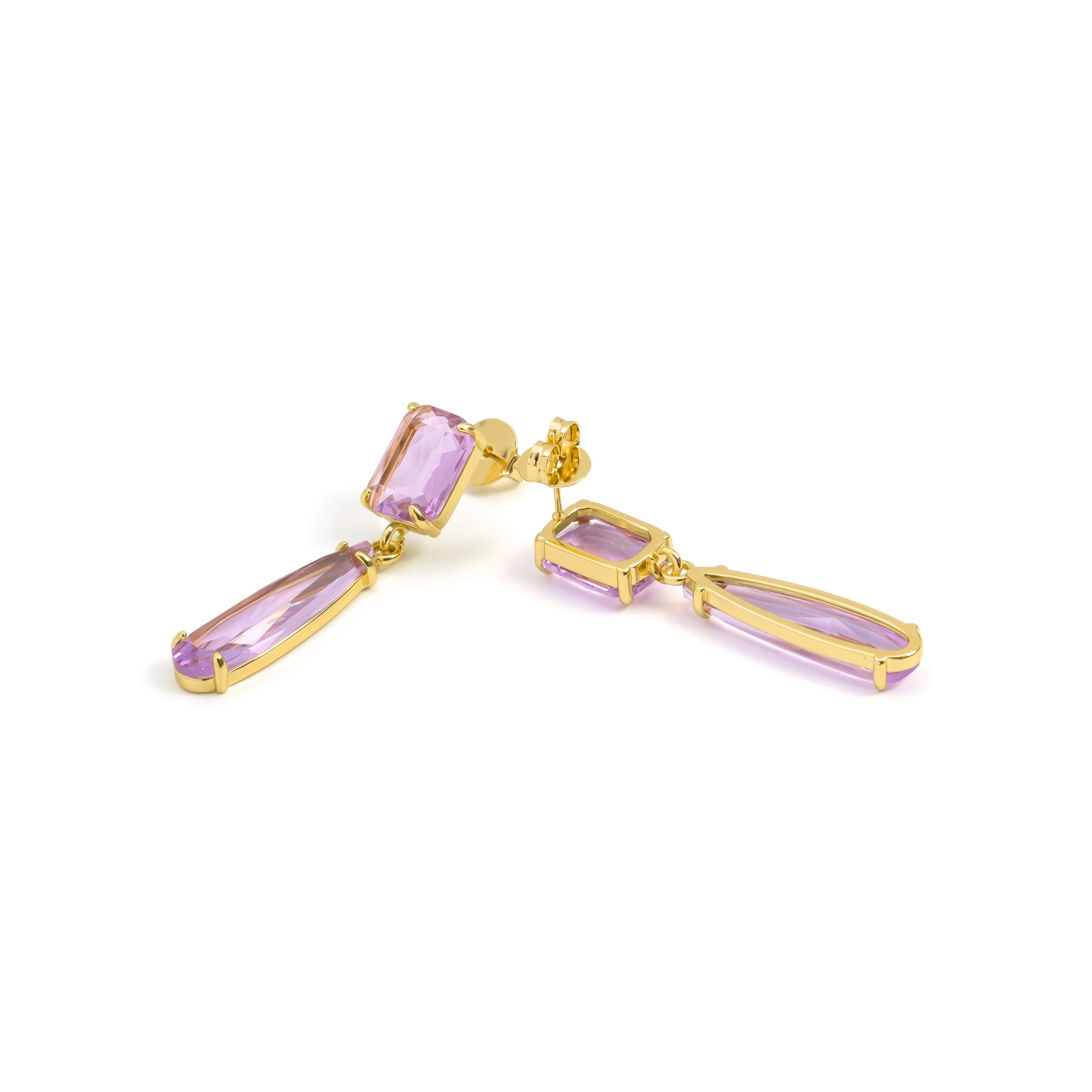 Pendientes de Cristal Morado acabado en oro amarillo de 18k - Mare