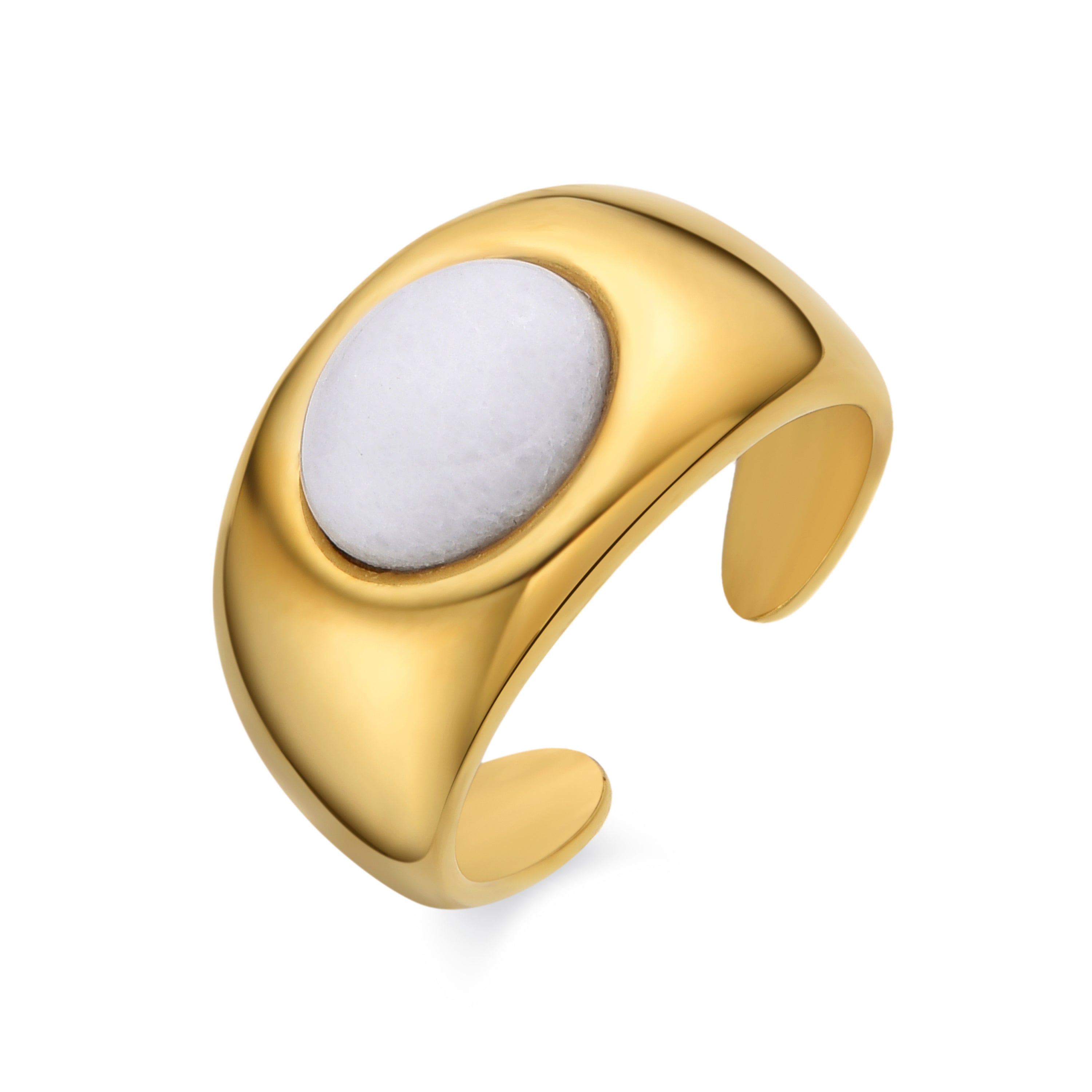 Ring mit weißer Perlmutt-Oberfläche, 18k Gold - Gaudark