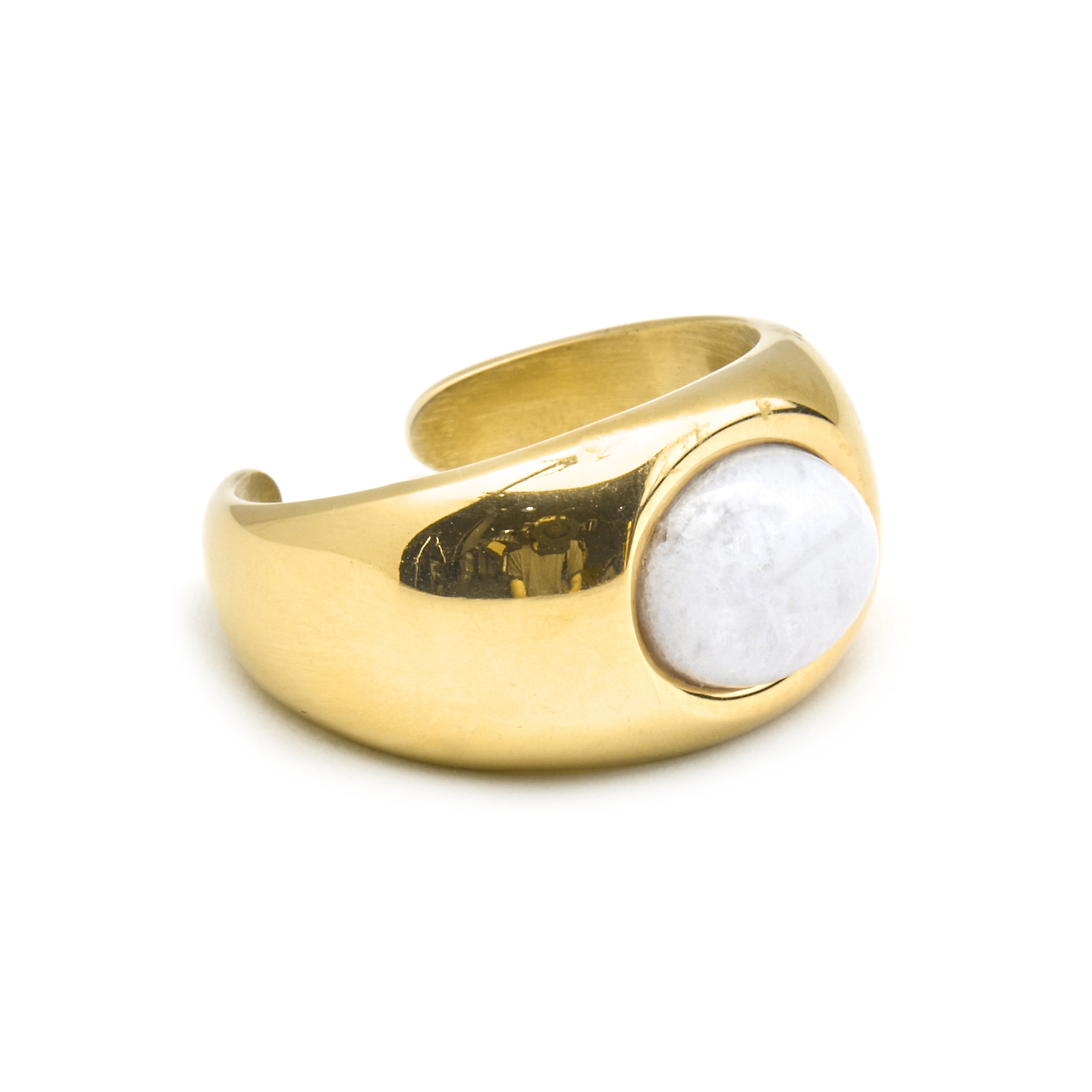 Ring mit weißer Perlmutt-Oberfläche, 18k Gold - Gaudark