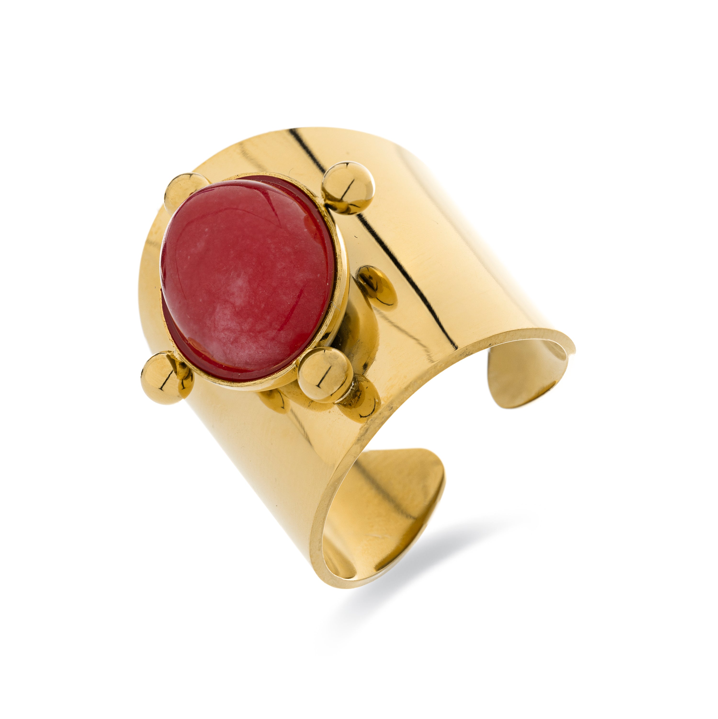 Anel de Coral com acabamento em ouro amarelo 18K - Euvia