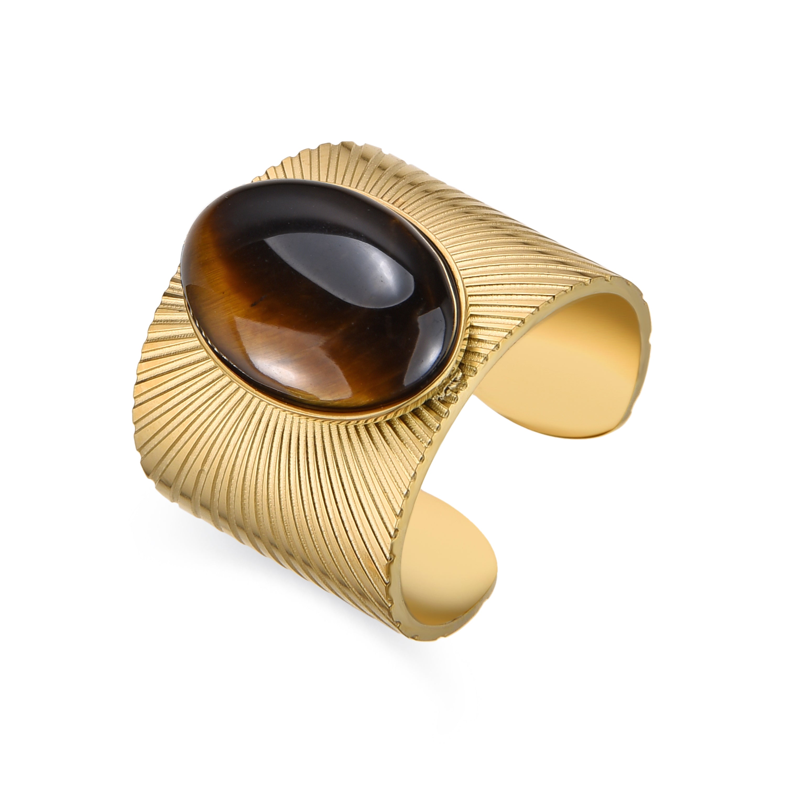 Anel com Olho de Tigre acabamento ouro 18k - Anleh