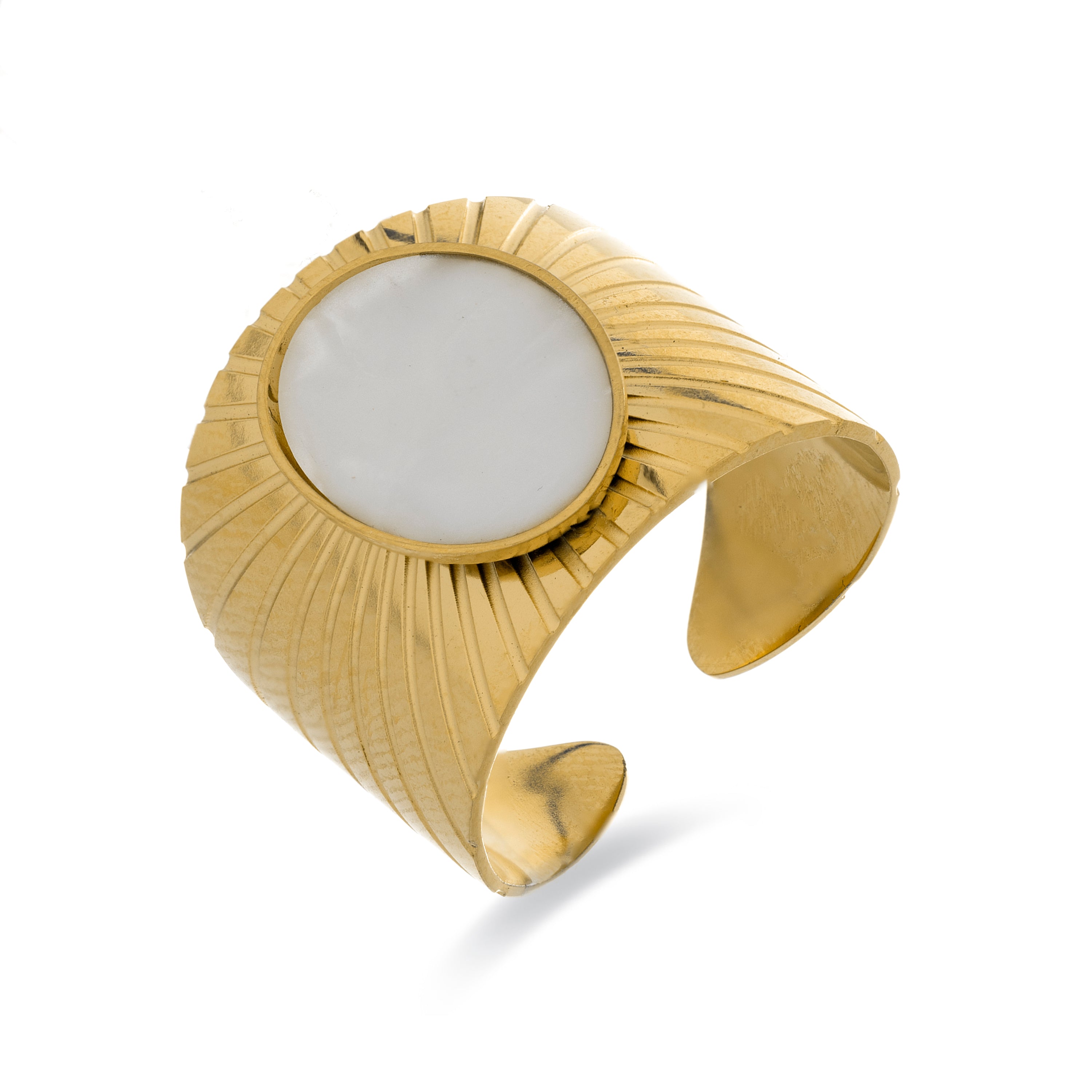 Bague en nacre blanche finition or jaune 18K - Anleh