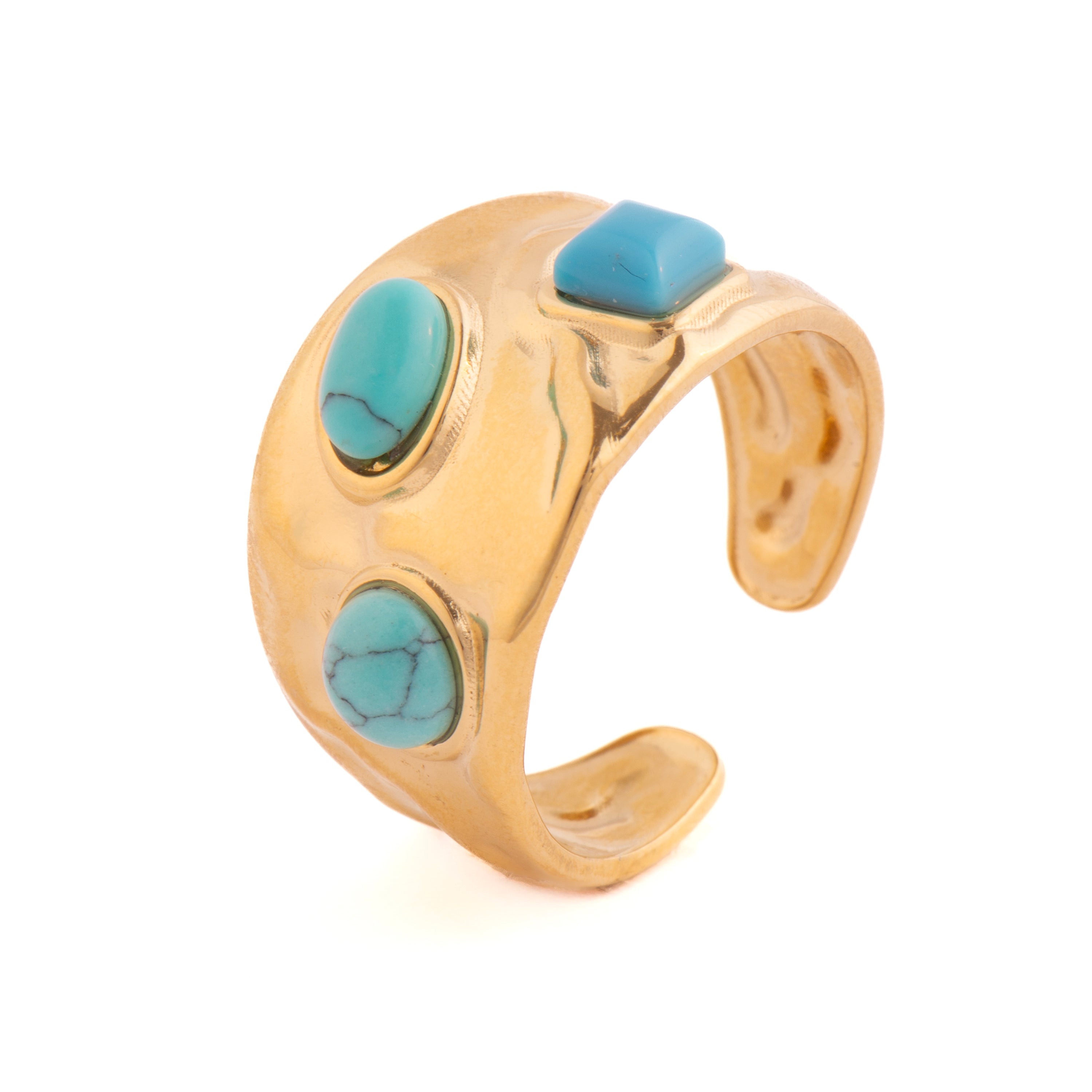 Anillo acabado oro amarillo de 18k y Turquesa - Rekbas
