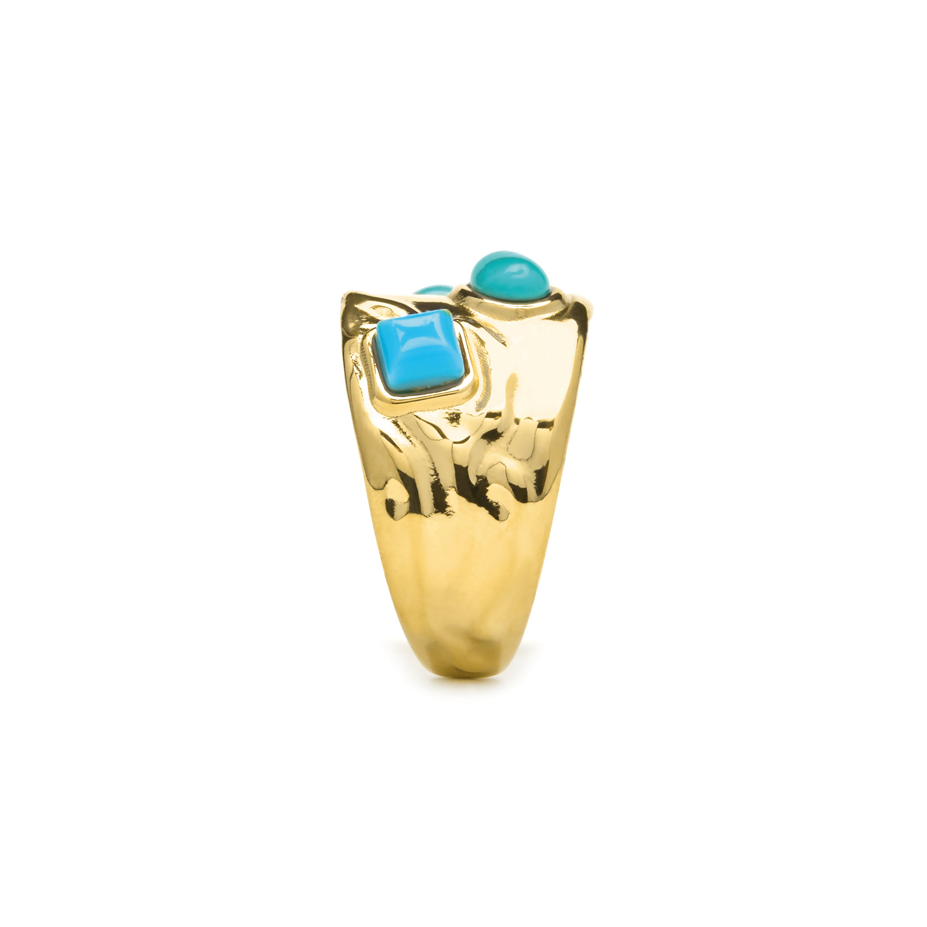 Anel acabamento ouro amarelo 18k e turquesa - Rekbas