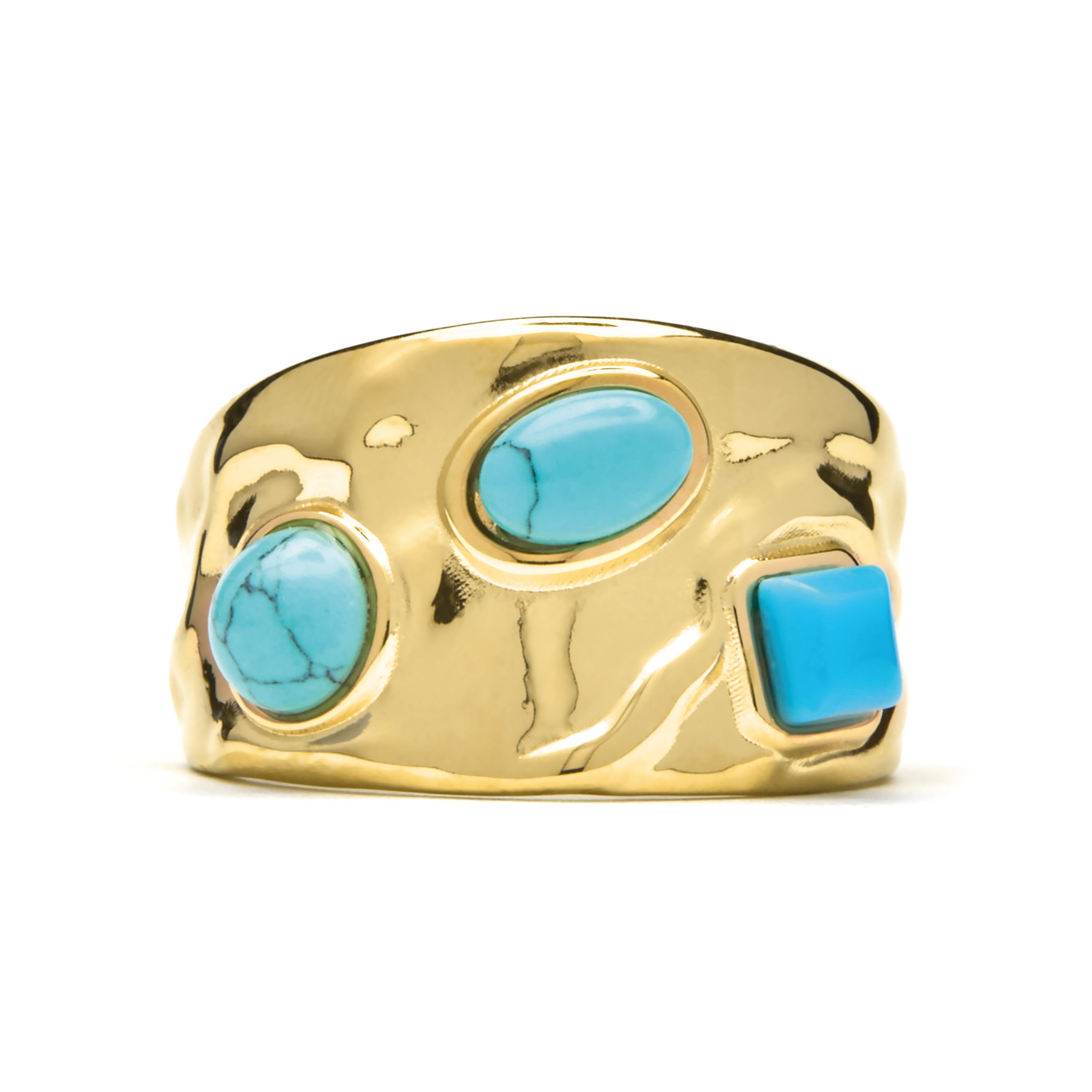Anel acabamento ouro amarelo 18k e turquesa - Rekbas