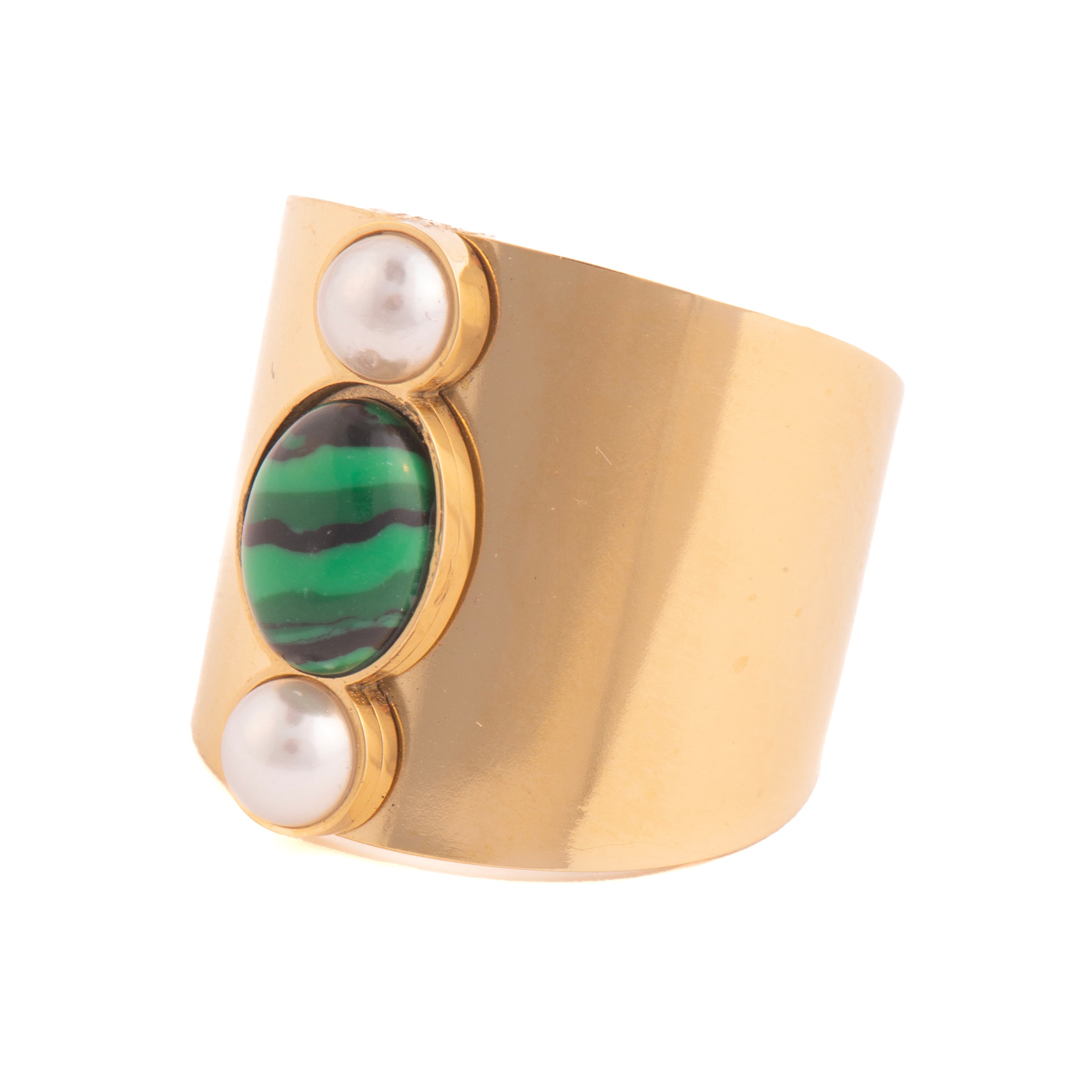 Bague finition or jaune 18 carats et Malachite - Kiak