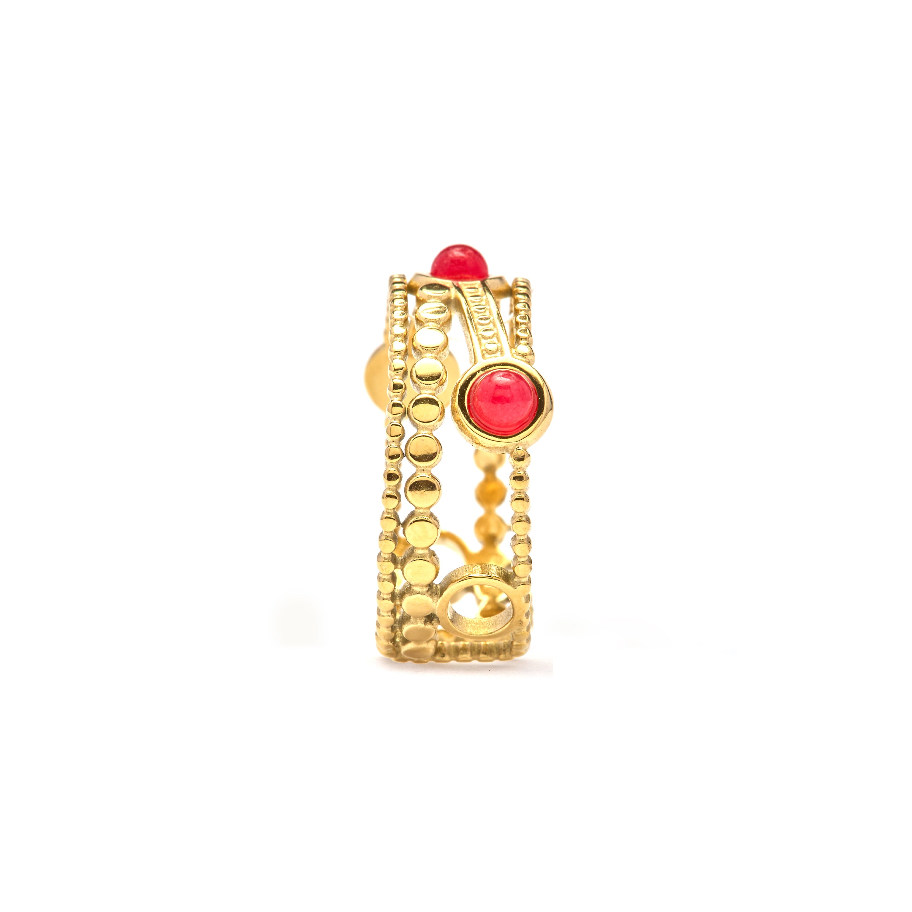 Anillo acabado oro amarillo de 18k y Cristal Rojo - Fatin