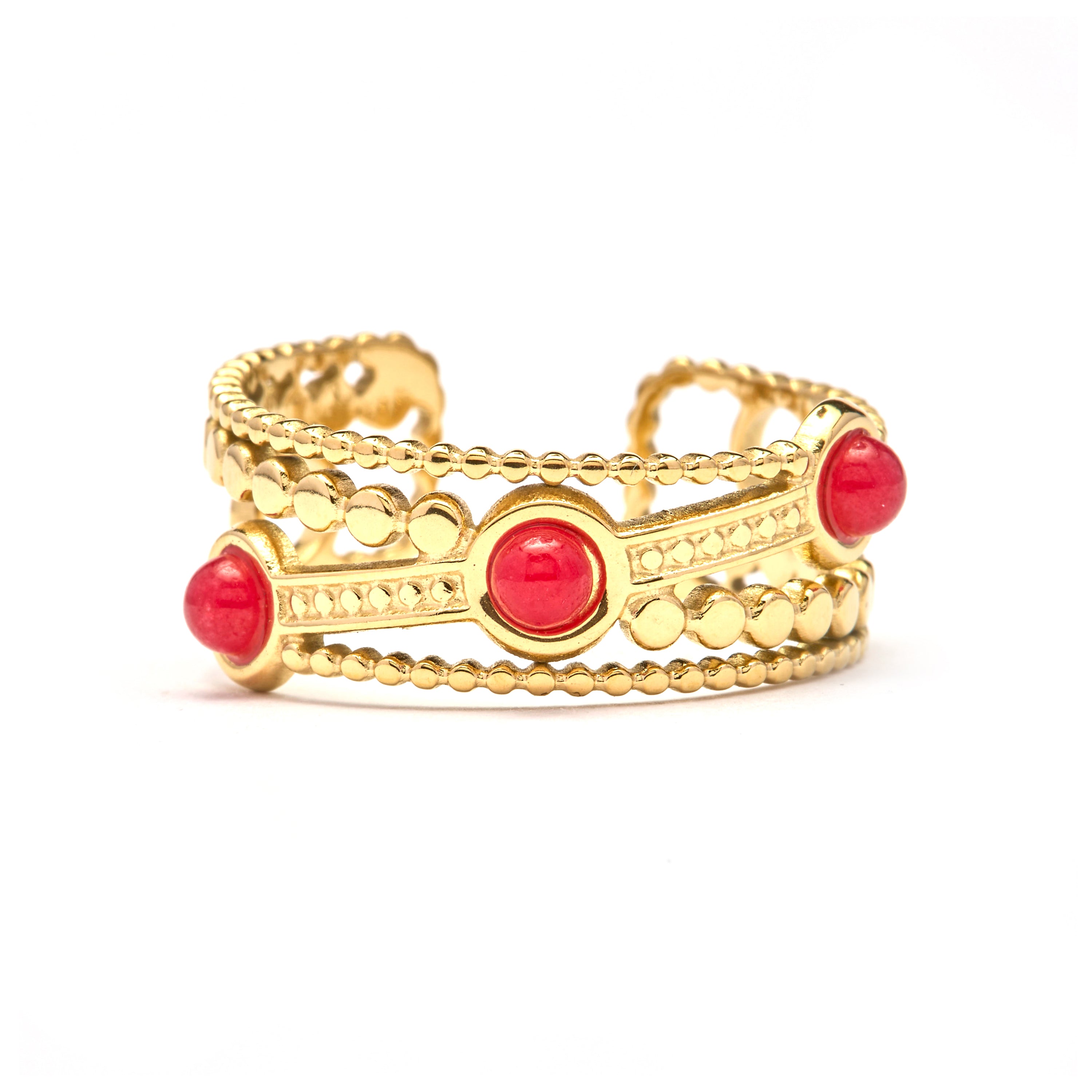 Anillo acabado oro amarillo de 18k y Cristal Rojo - Fatin