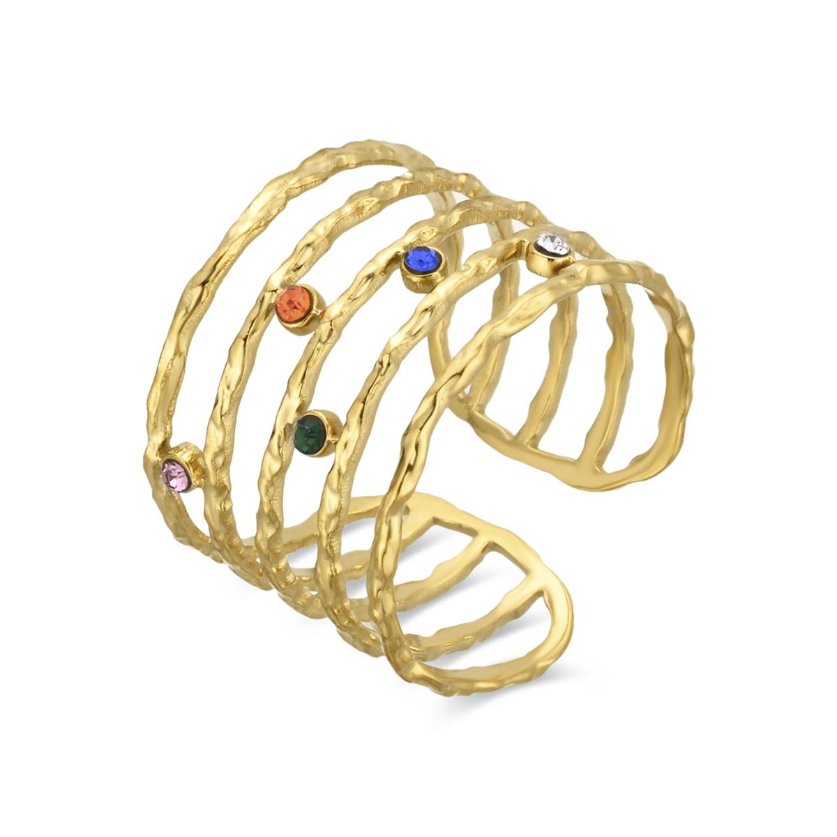 Anillo de Circonita Multicolor acabado en oro amarillo 18k - Copply