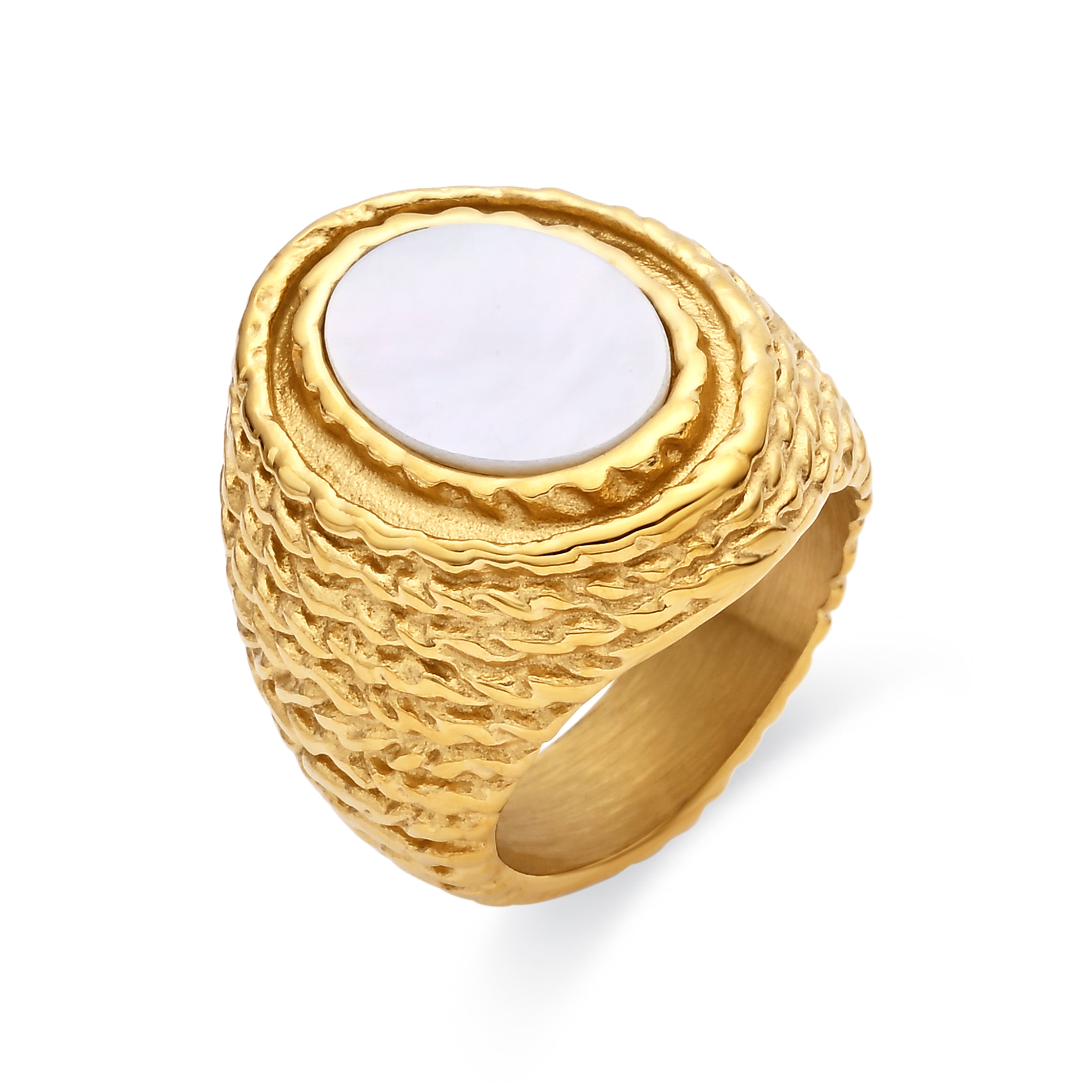 Bague en nacre blanche finition or jaune 18k - Mysdan