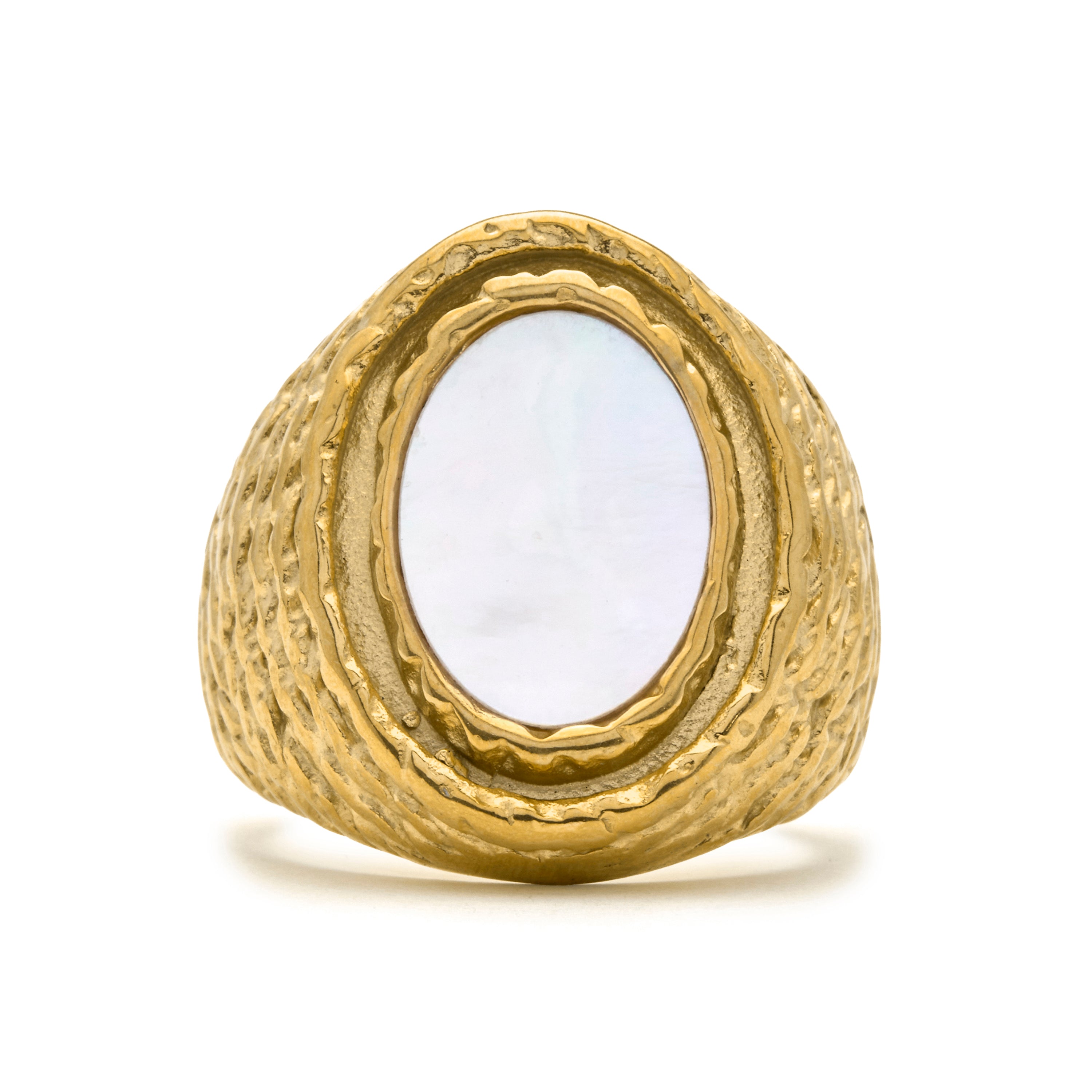 White Mother-of-Pearl Ring finished in 18k yellow gold - Mysdan