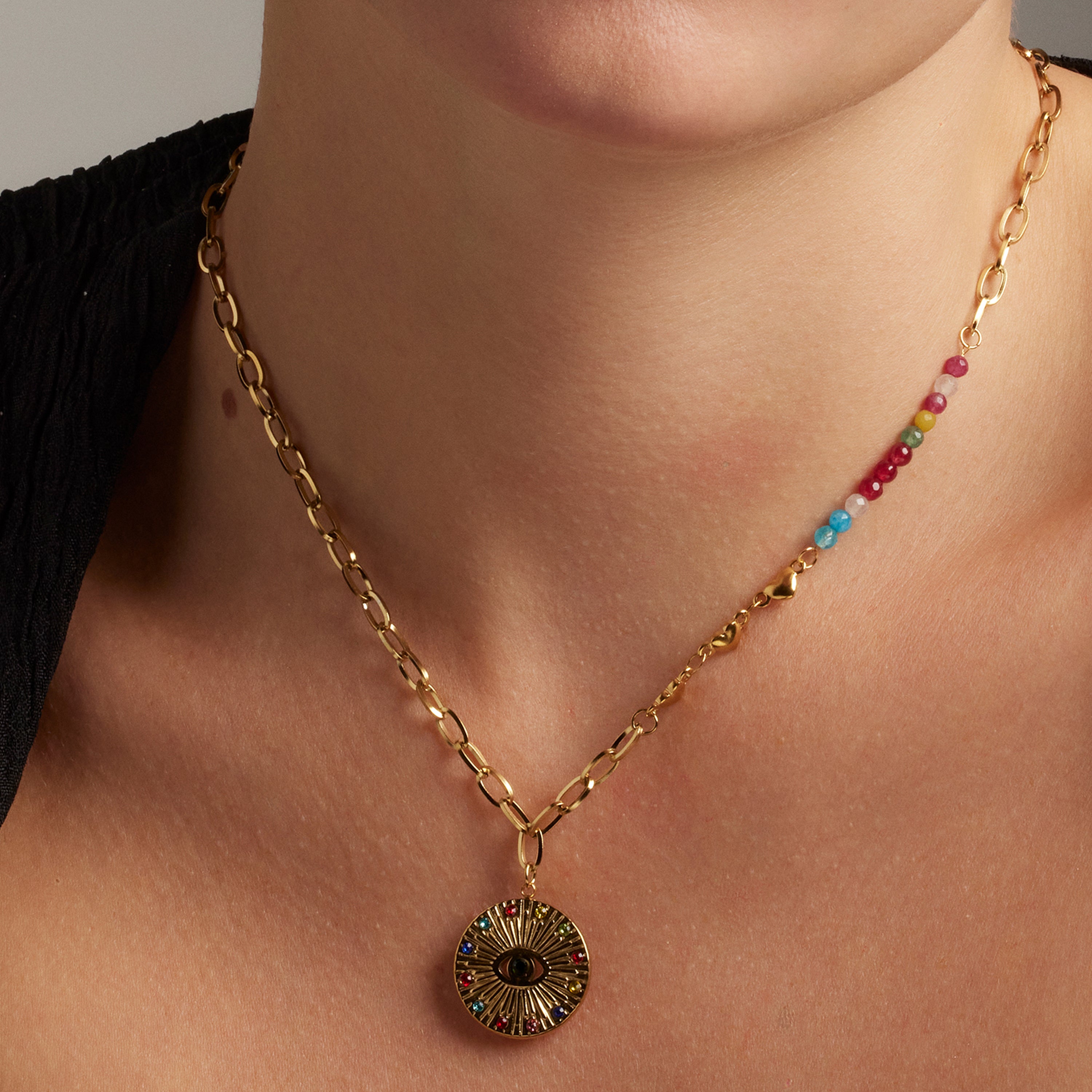 Collier en cristal multicolore finition or jaune 18K - Targey