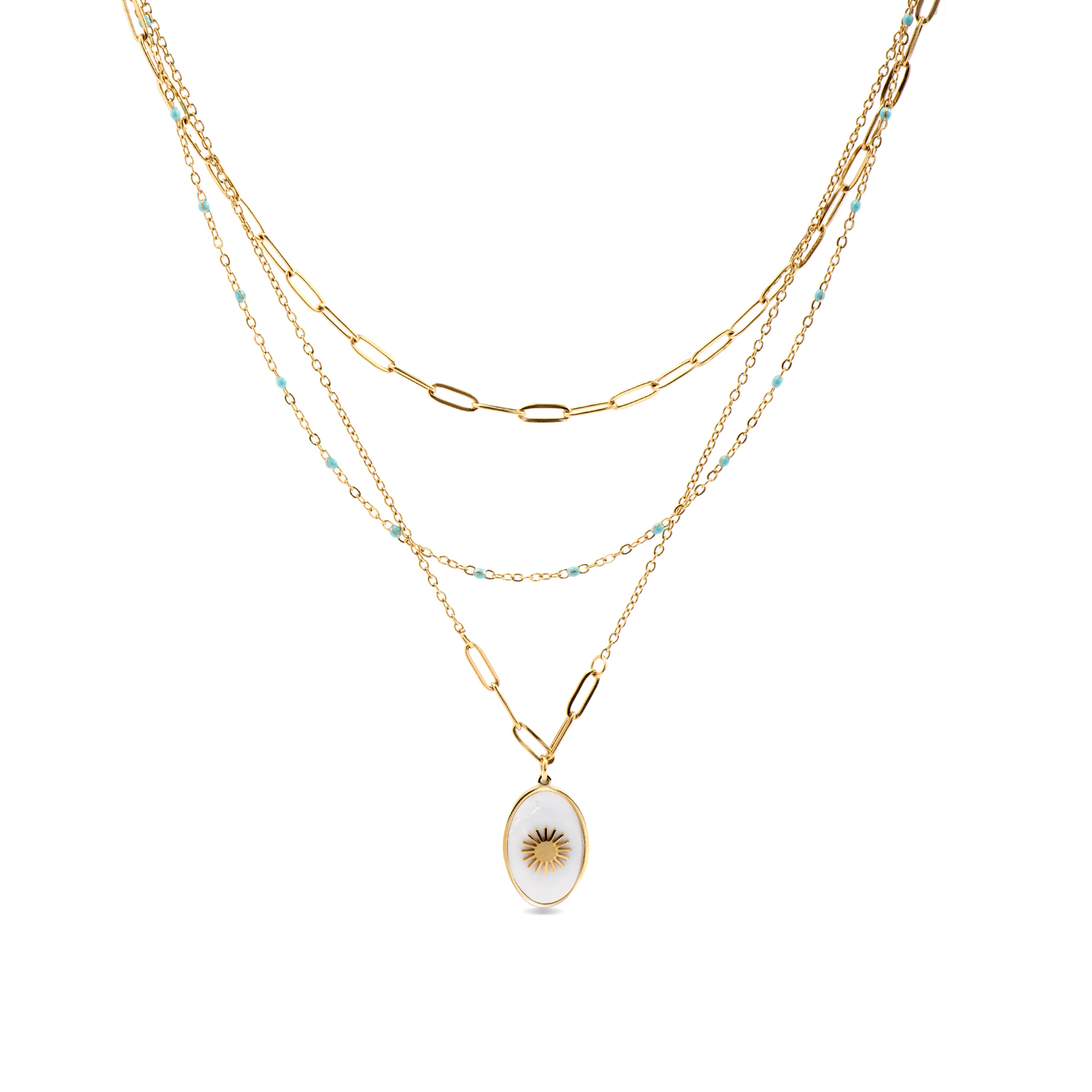Collier en nacre blanche finition or jaune 18K - Oriel