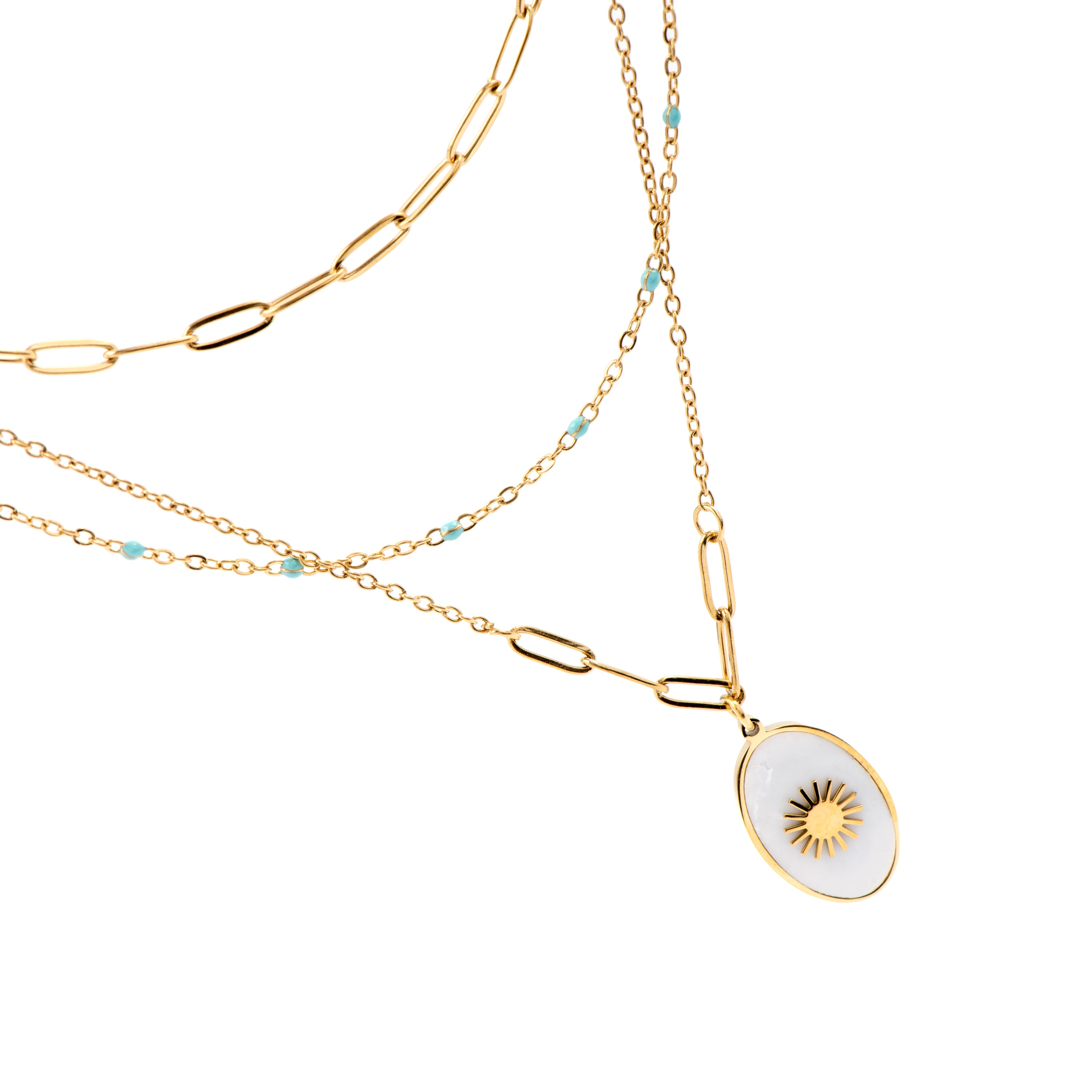 Collier en nacre blanche finition or jaune 18K - Oriel