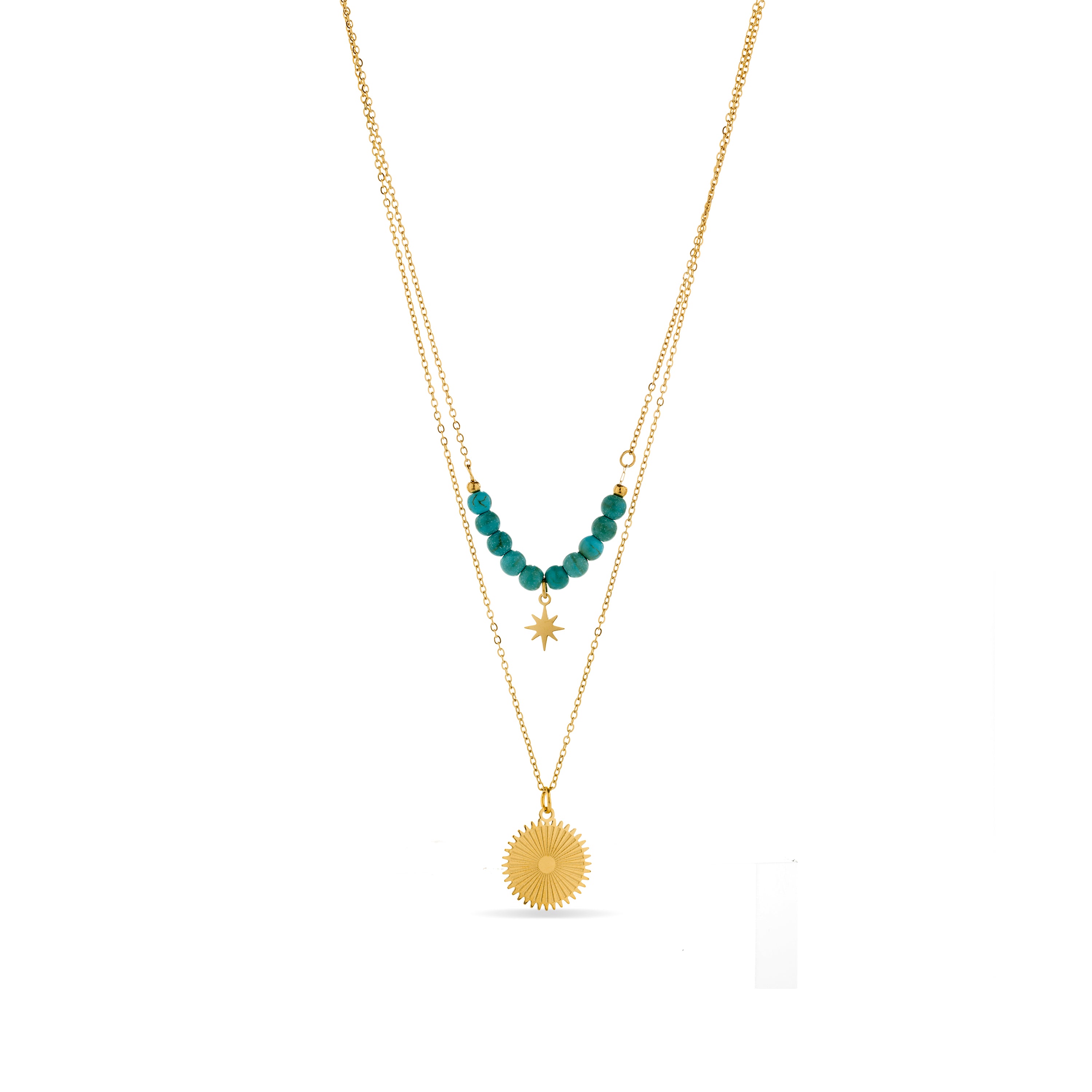 Colar de turquesa acabado em ouro amarelo 18K - Nanra