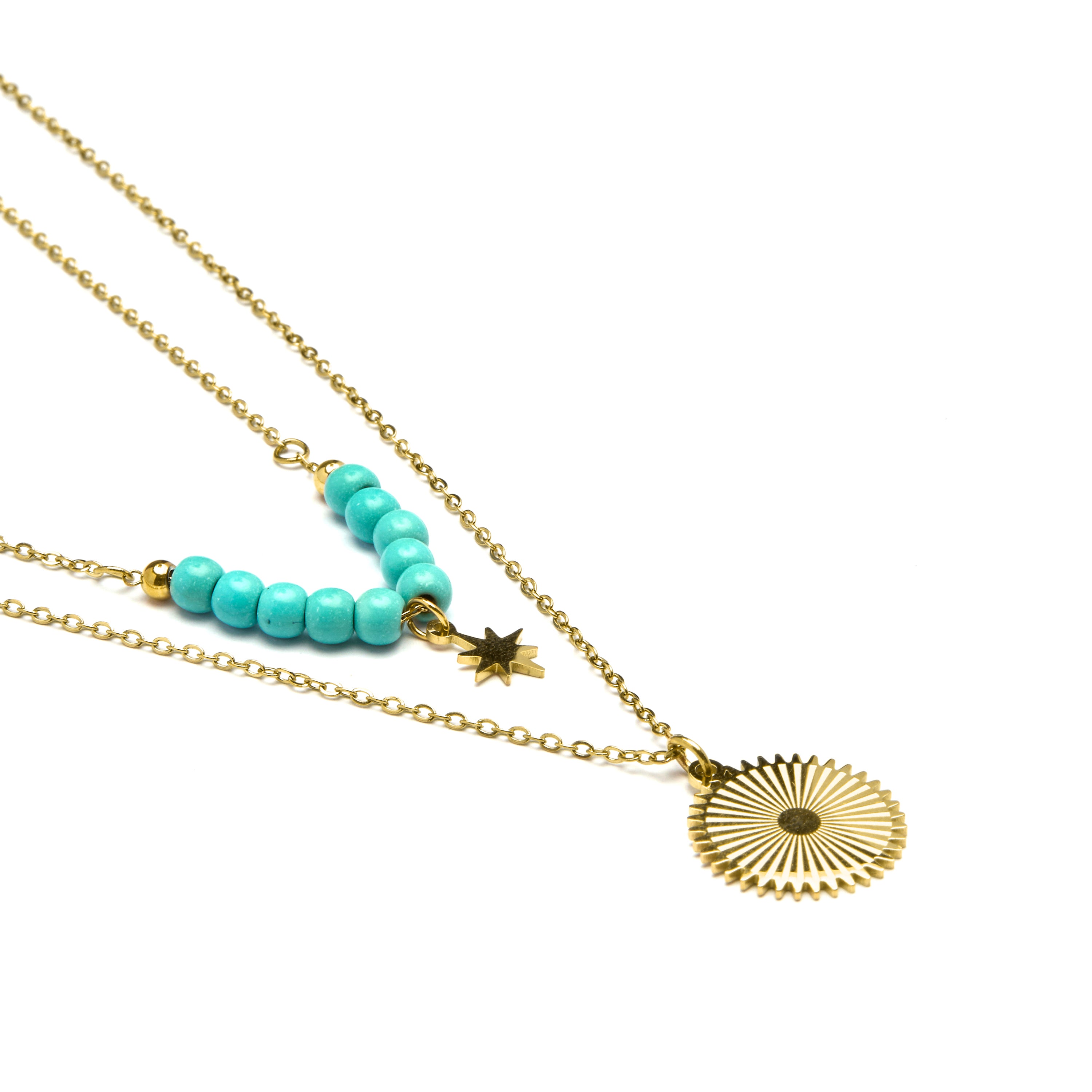 Collier en turquoise fini en or jaune 18K - Nanra