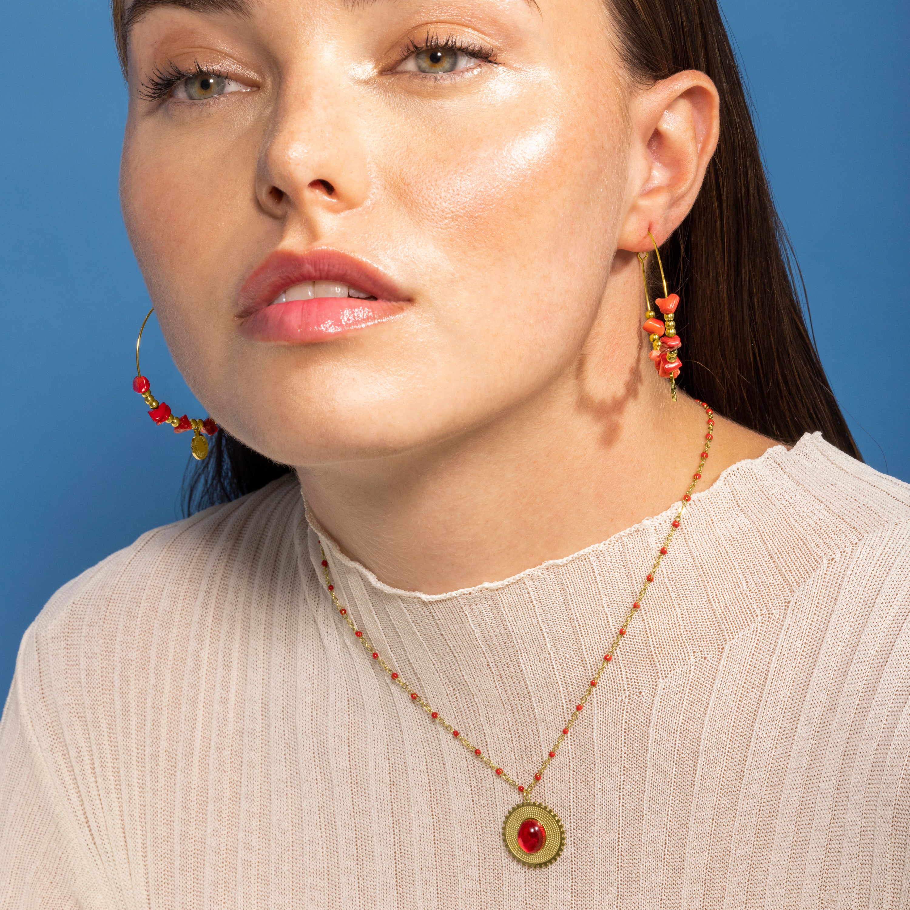 Colar de Coral acabado em ouro amarelo 18K - Zarwa