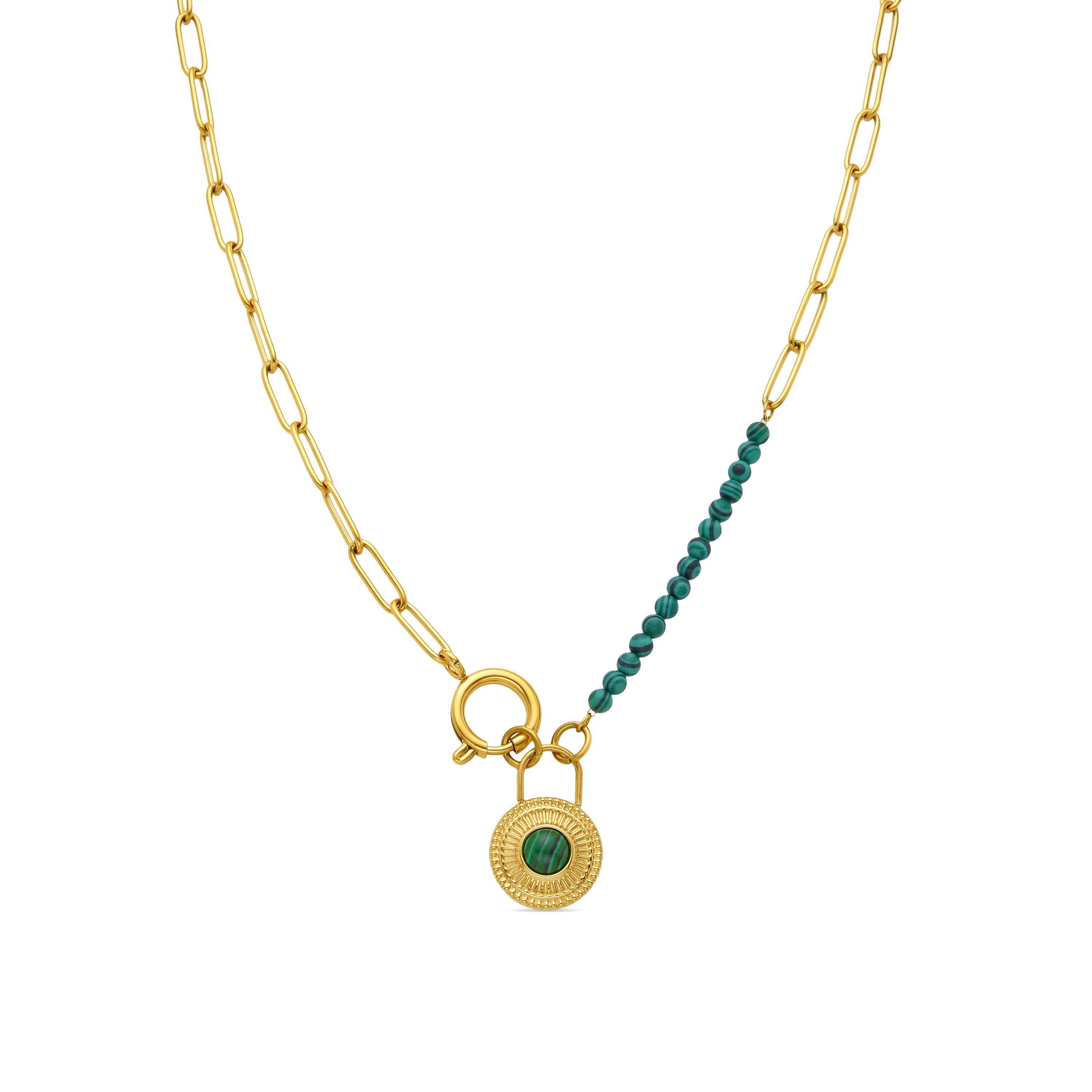 Colar de Malaquita com acabamento em ouro amarelo 18K - Mossir