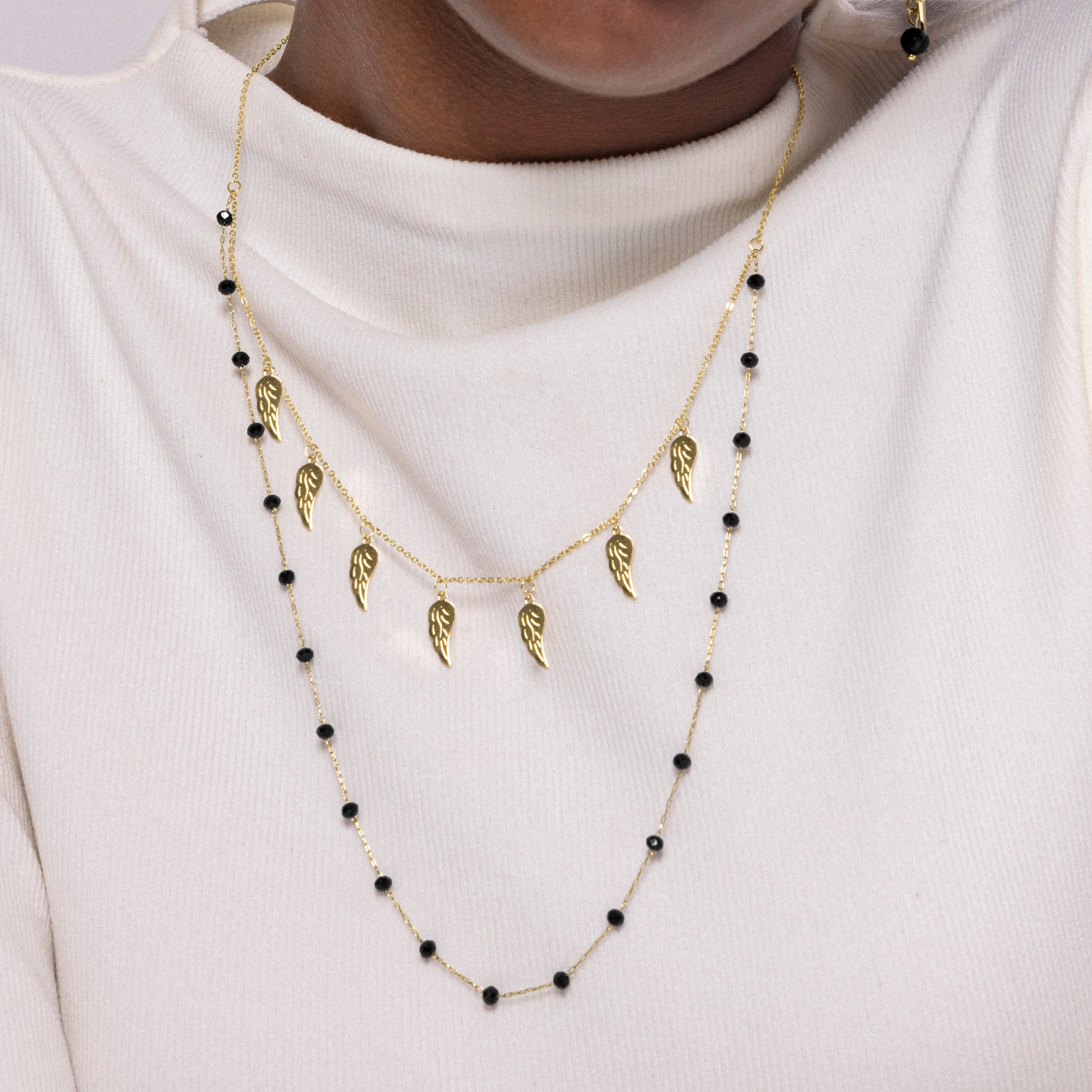 Onyx-Halskette mit 18K Gelbgold-Finish - Omka