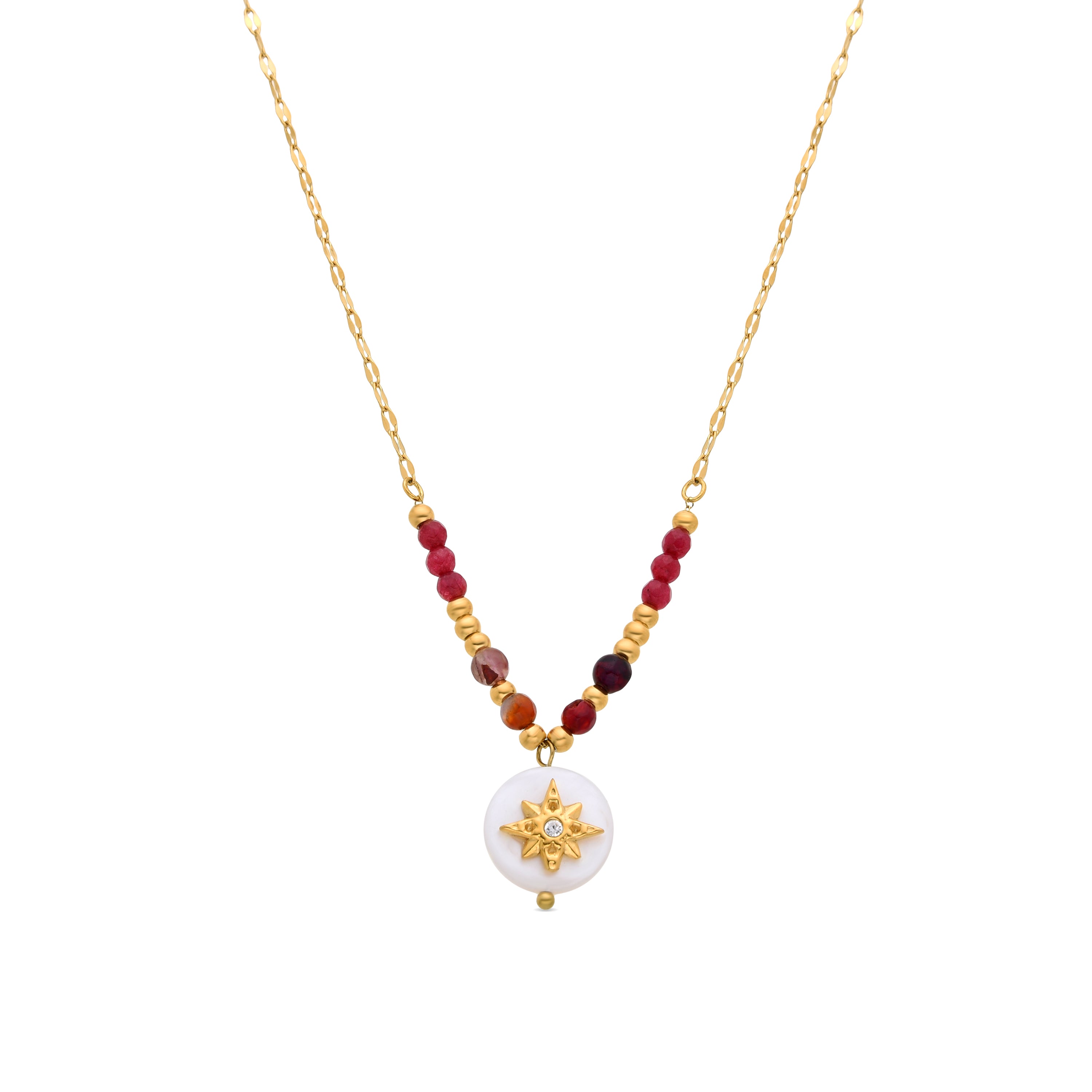Collier en nacre blanche finition or jaune 18K - Zador