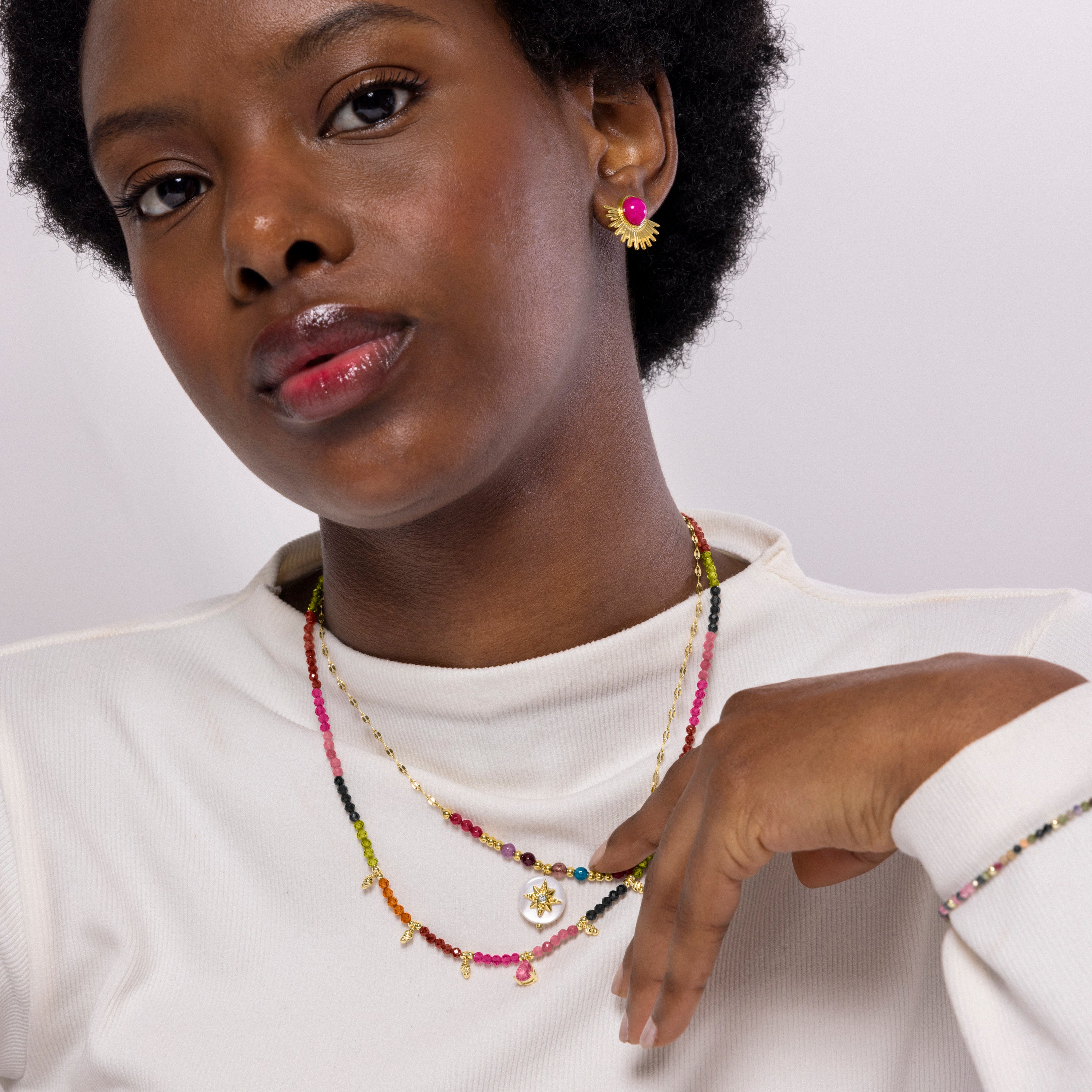 Collier en nacre blanche finition or jaune 18K - Zador