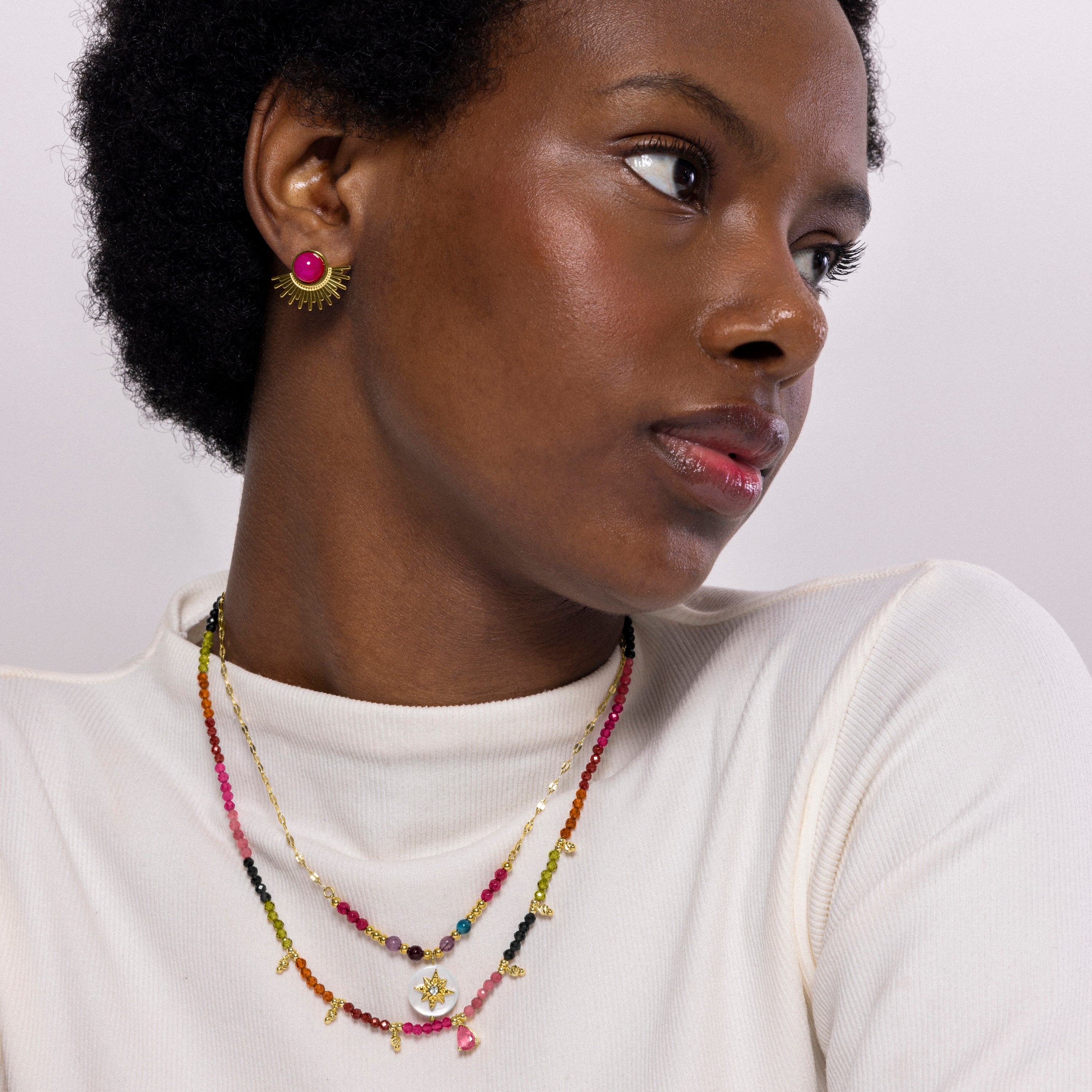 Collier en nacre blanche finition or jaune 18K - Zador