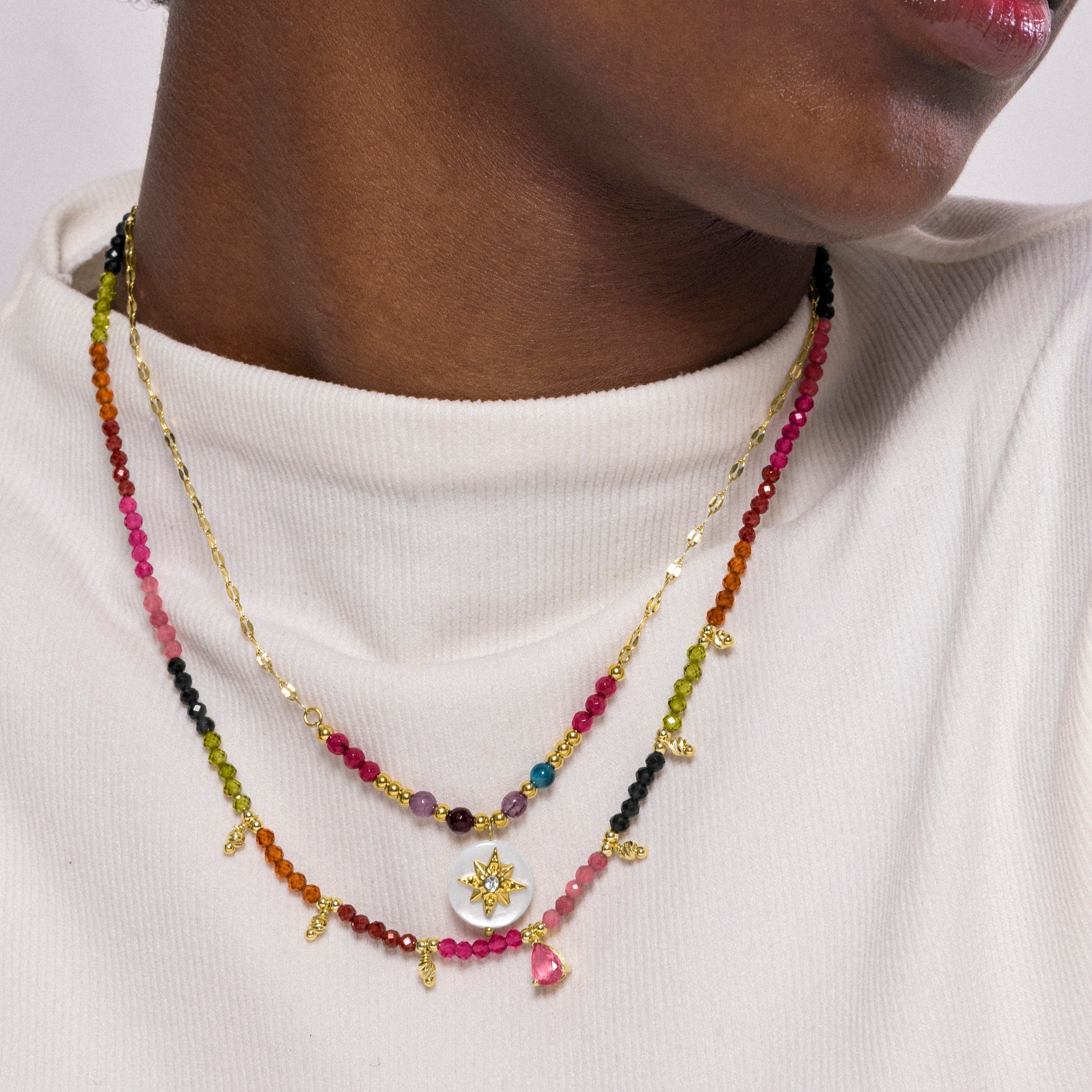 Collier en nacre blanche finition or jaune 18K - Zador