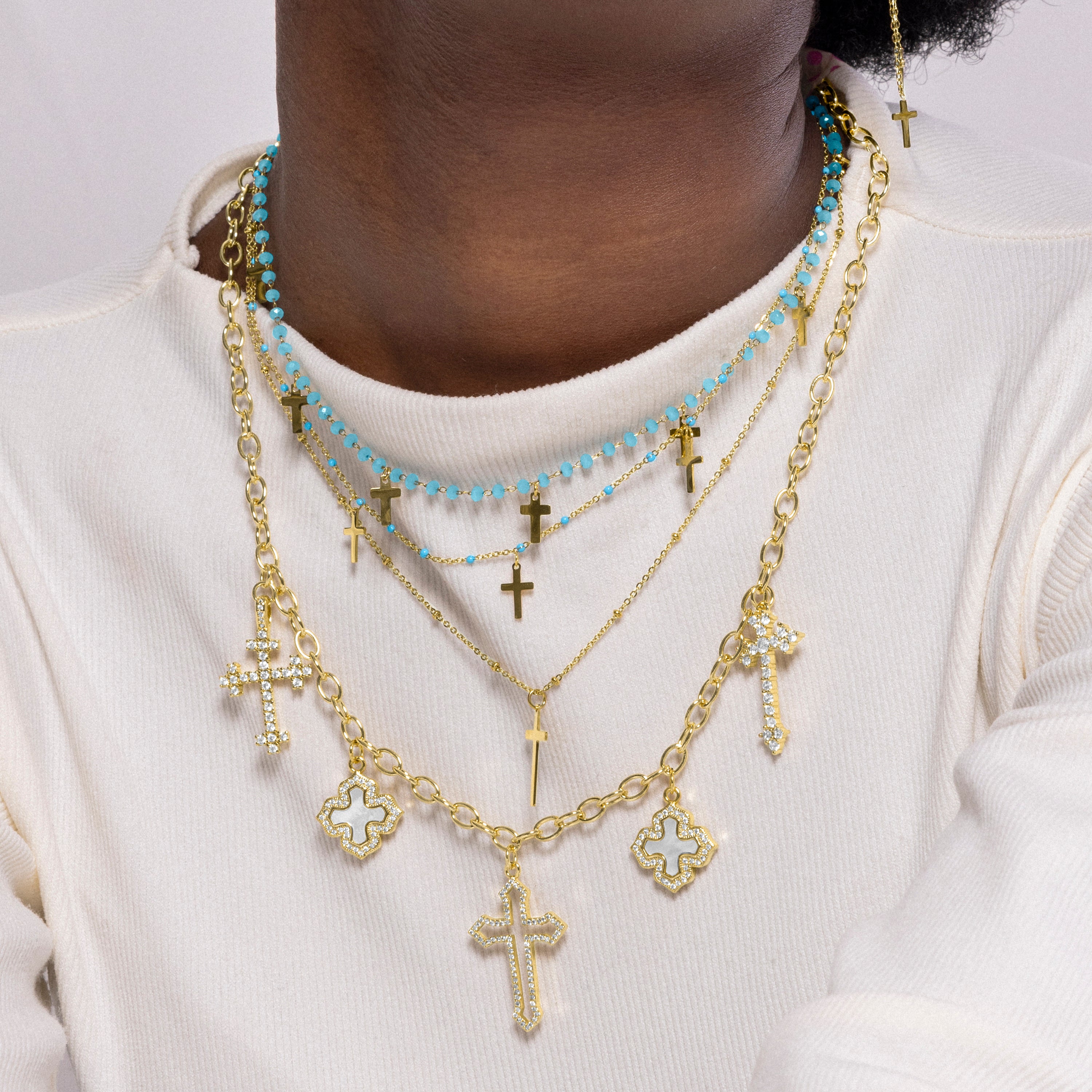 Collier en cristal bleu fini en or jaune 18K - Lidriel