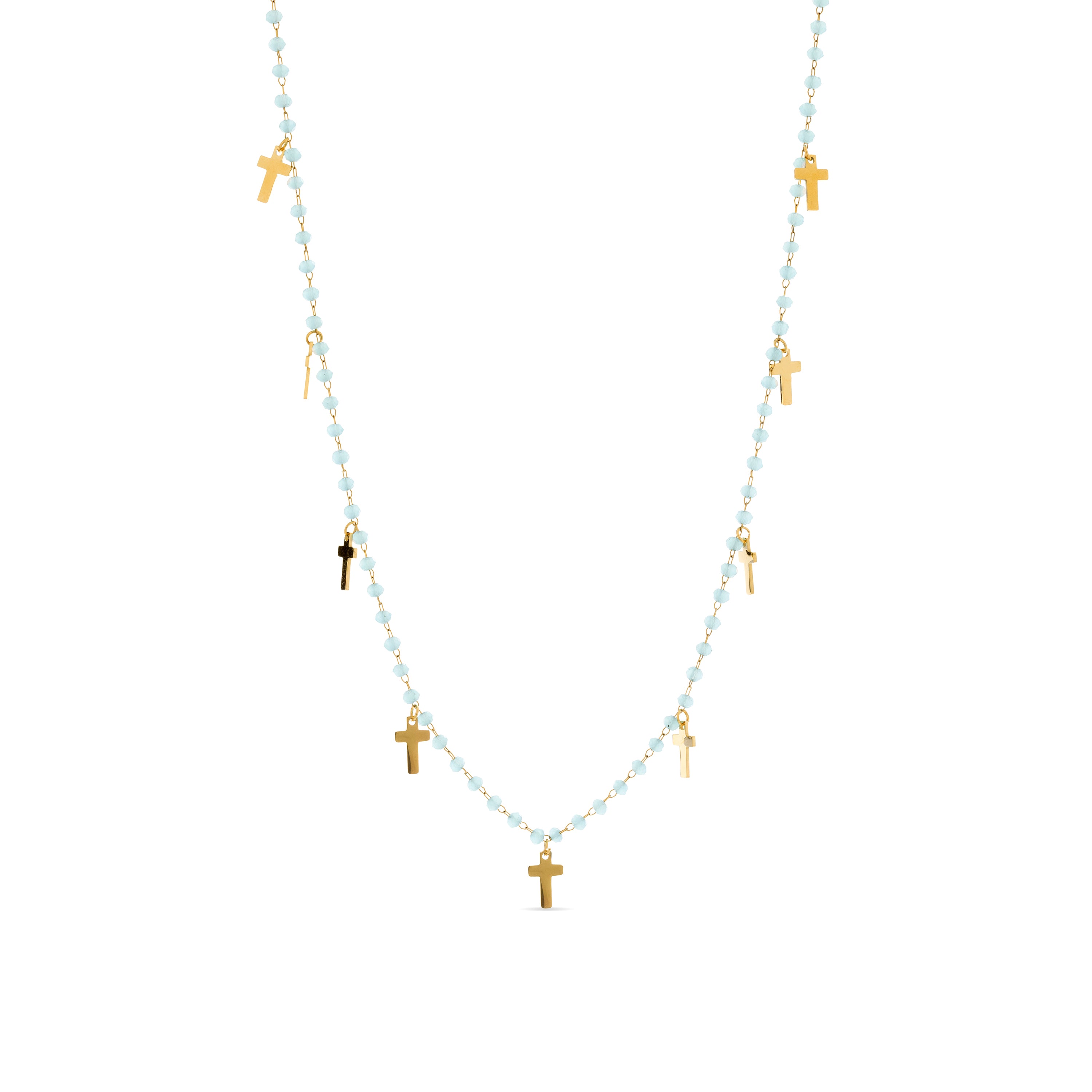Collier en cristal bleu finition or jaune 18K - Dersu
