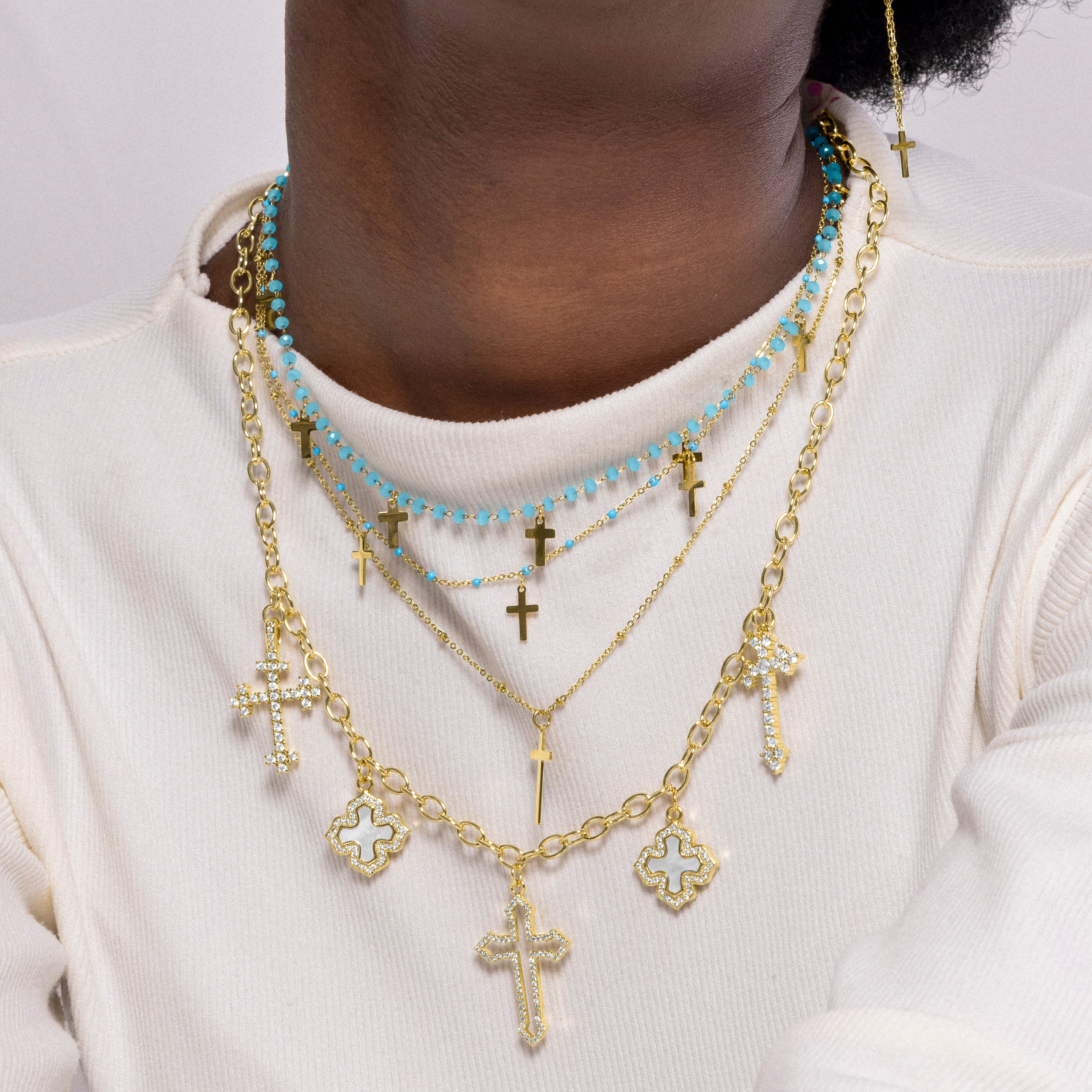 Collier en cristal bleu finition or jaune 18K - Dersu