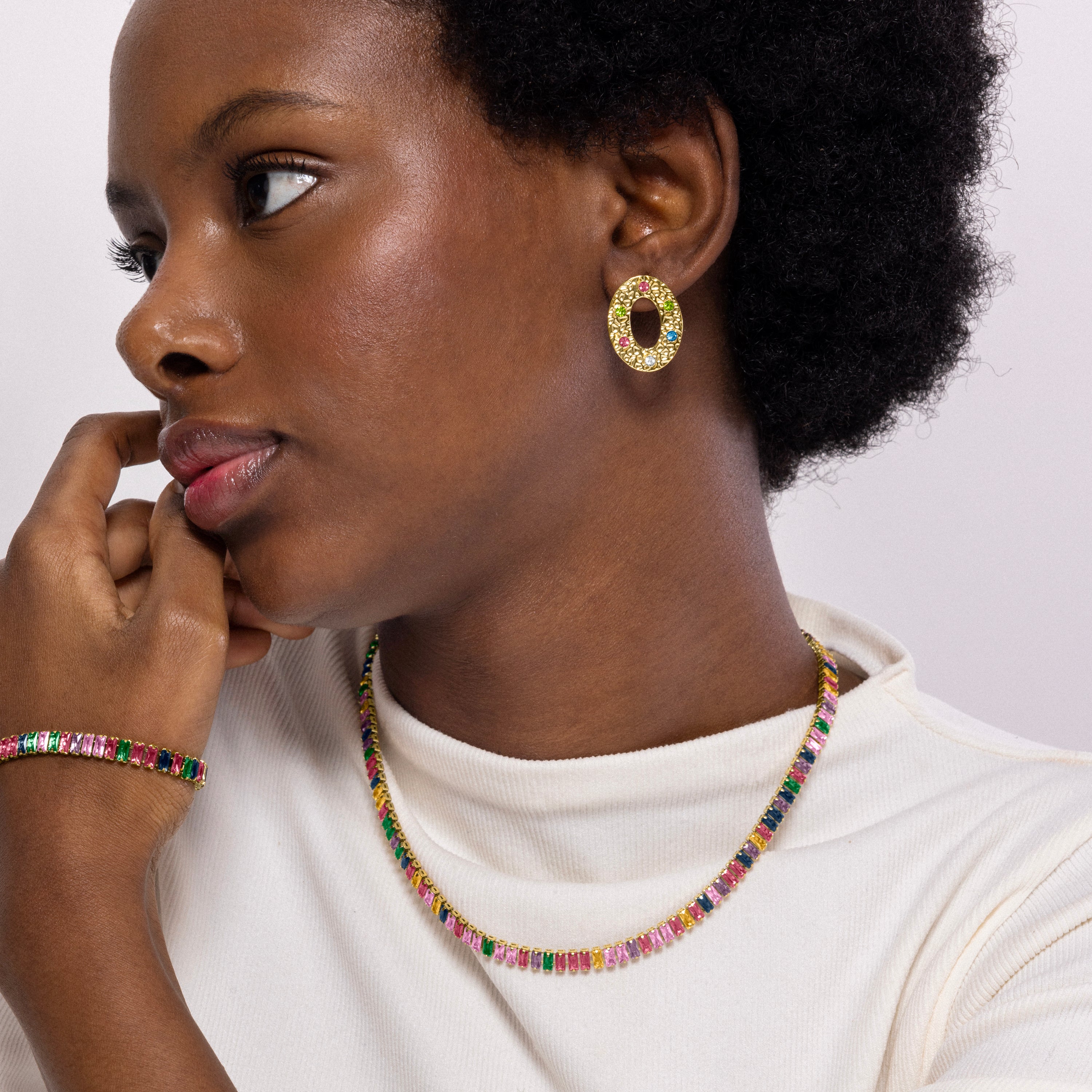 Halskette aus mehrfarbiger Zirkonia mit 18K Gelbgold-Finish - Gorys