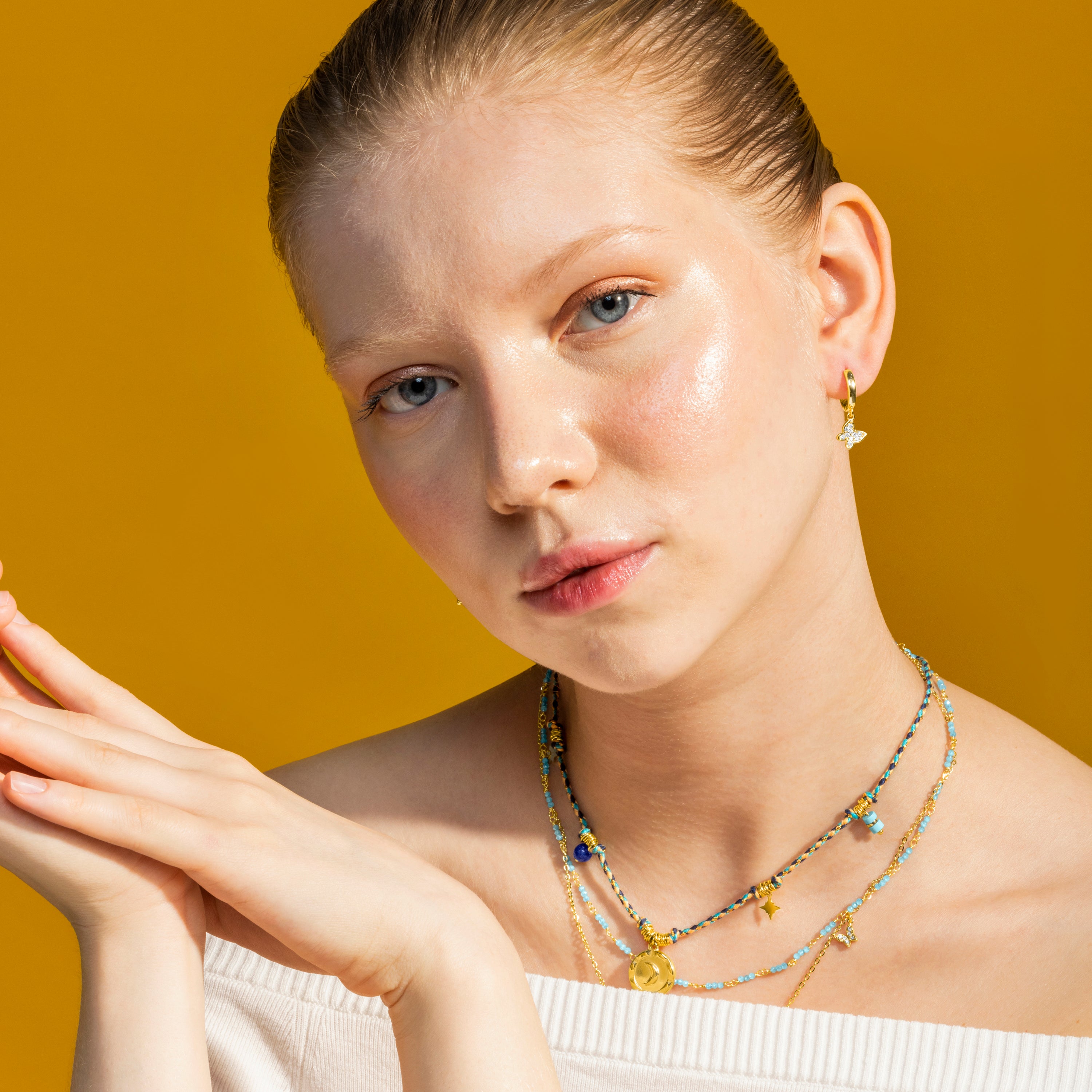 Halskette mit dunkelblauem Kristall, 18k Gold-Finish - Liskel