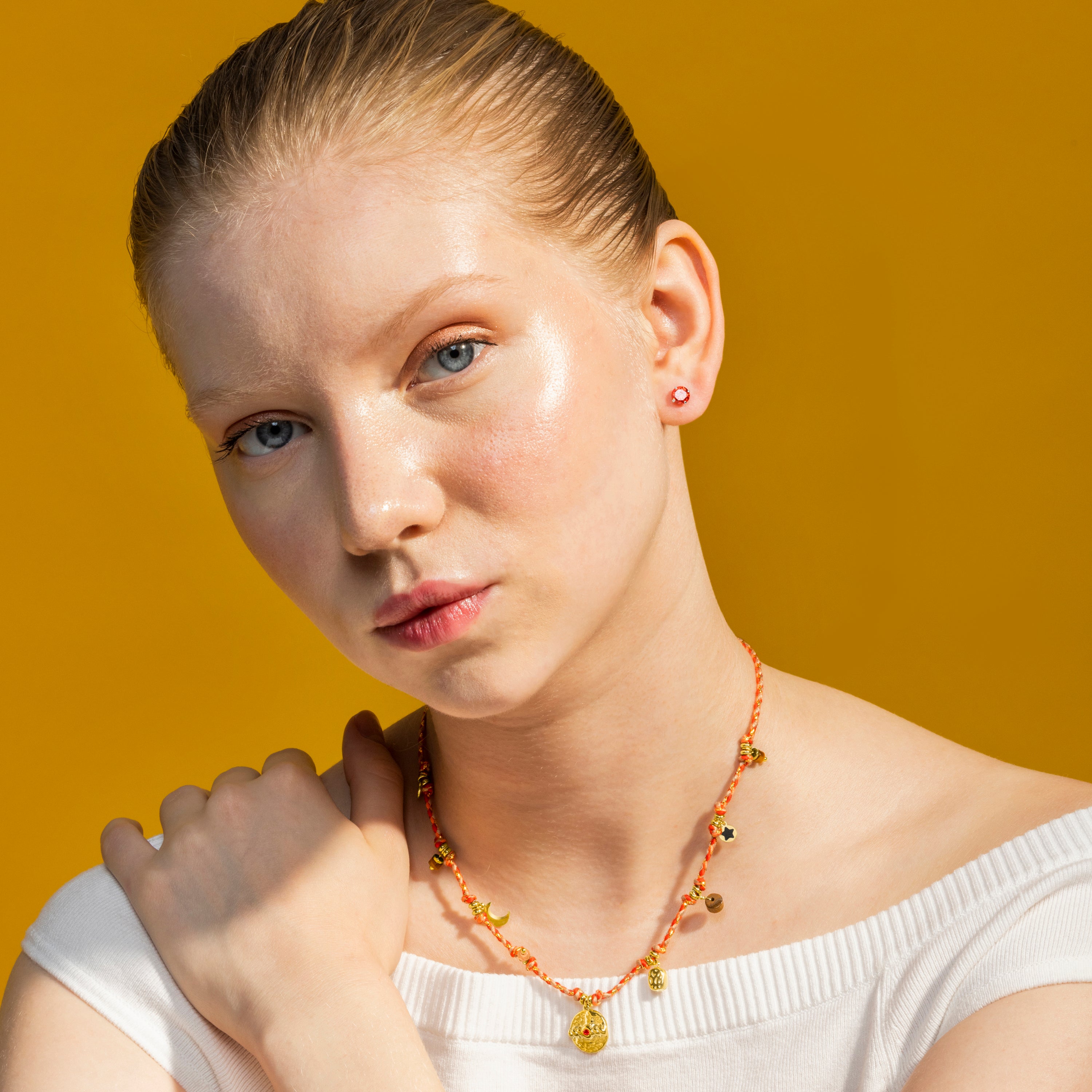 Halskette mit rotem Kristall, 18k Gold-Finish - Liskel
