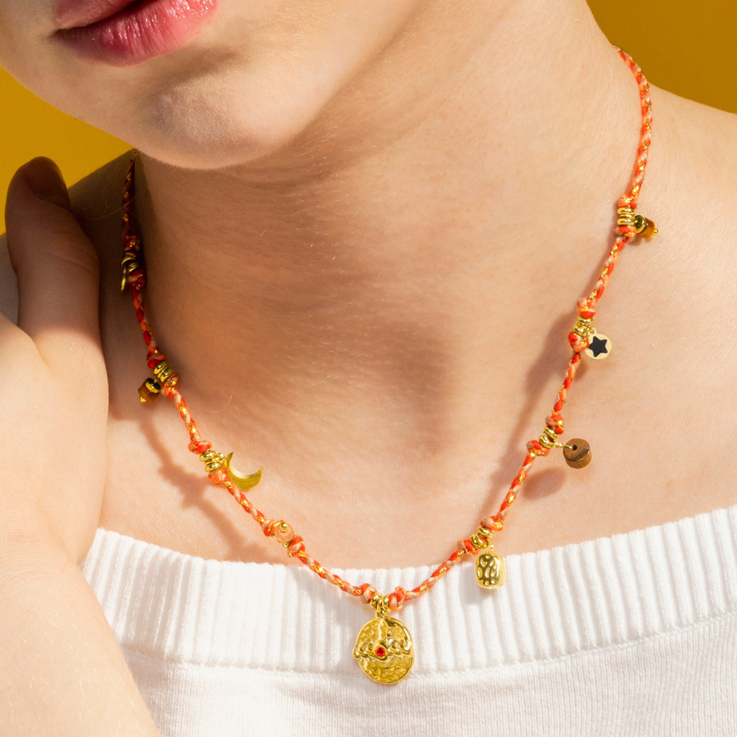 Halskette mit rotem Kristall, 18k Gold-Finish - Liskel