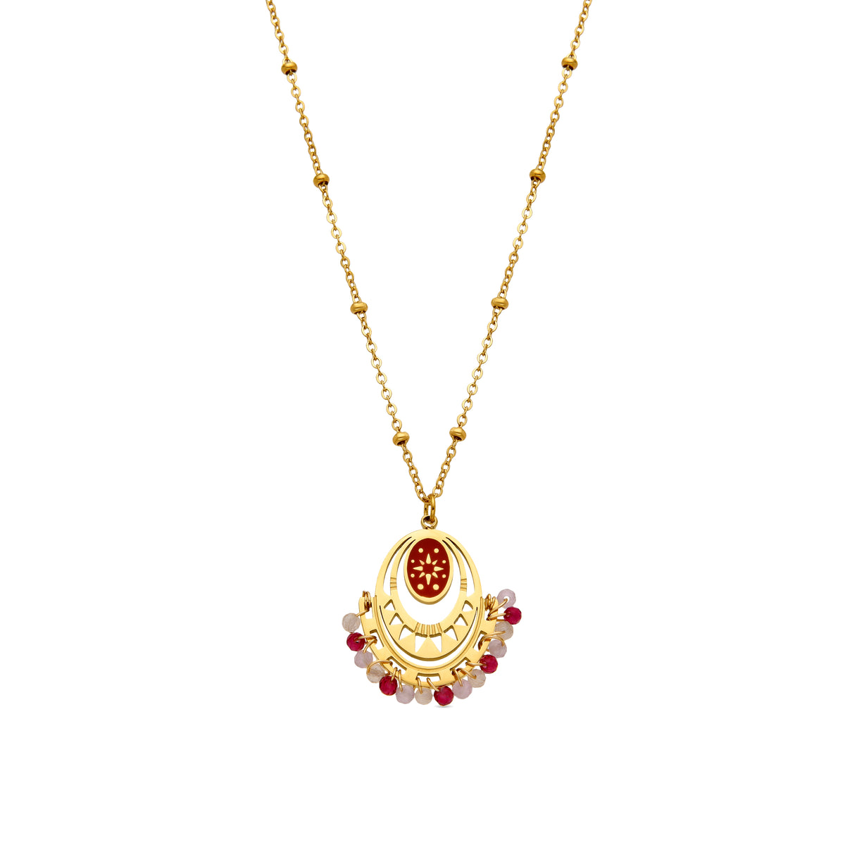 Colar com Cristal Vermelho acabamento em ouro 18k - Moku