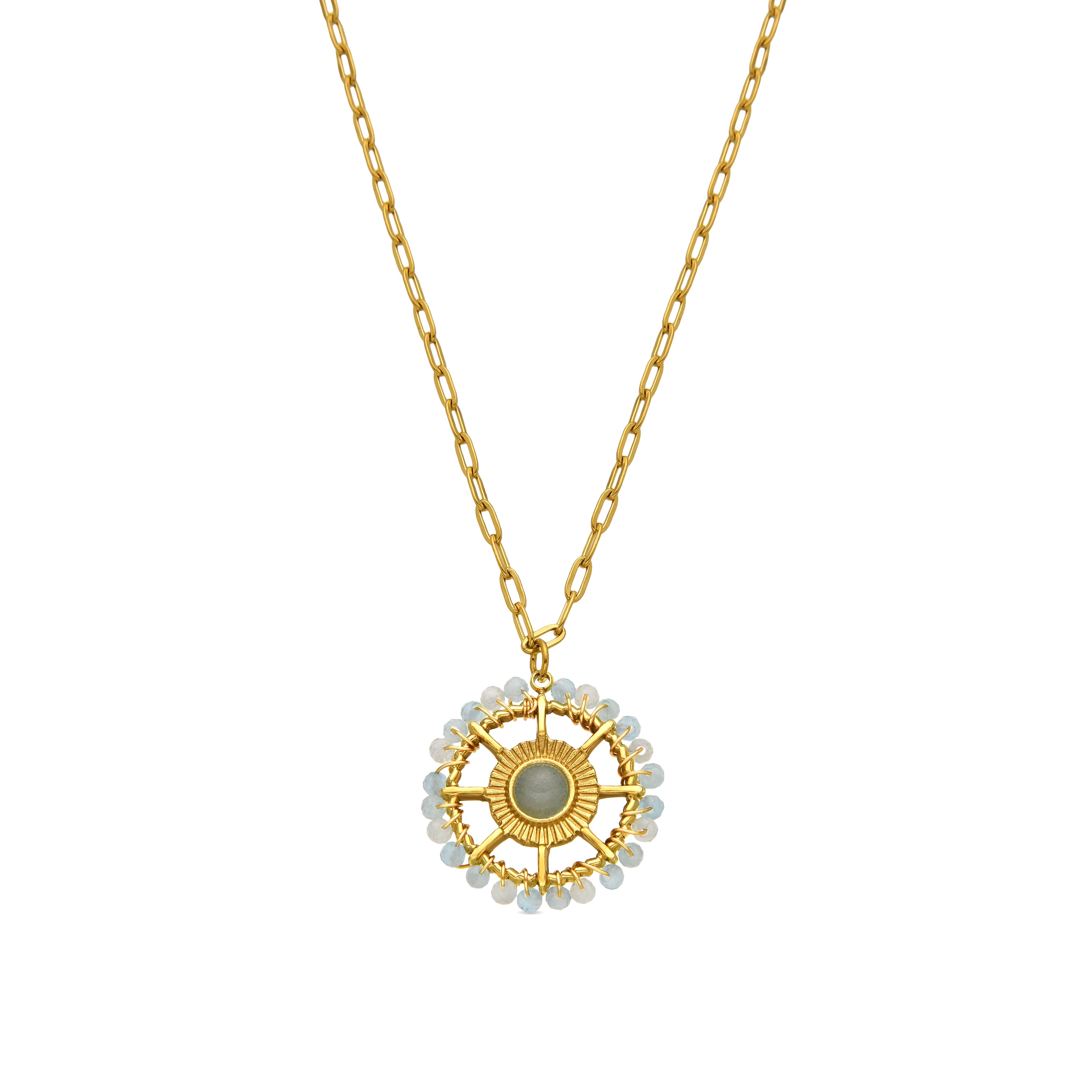 Collier avec cristal bleu finition or 18k - Yakde