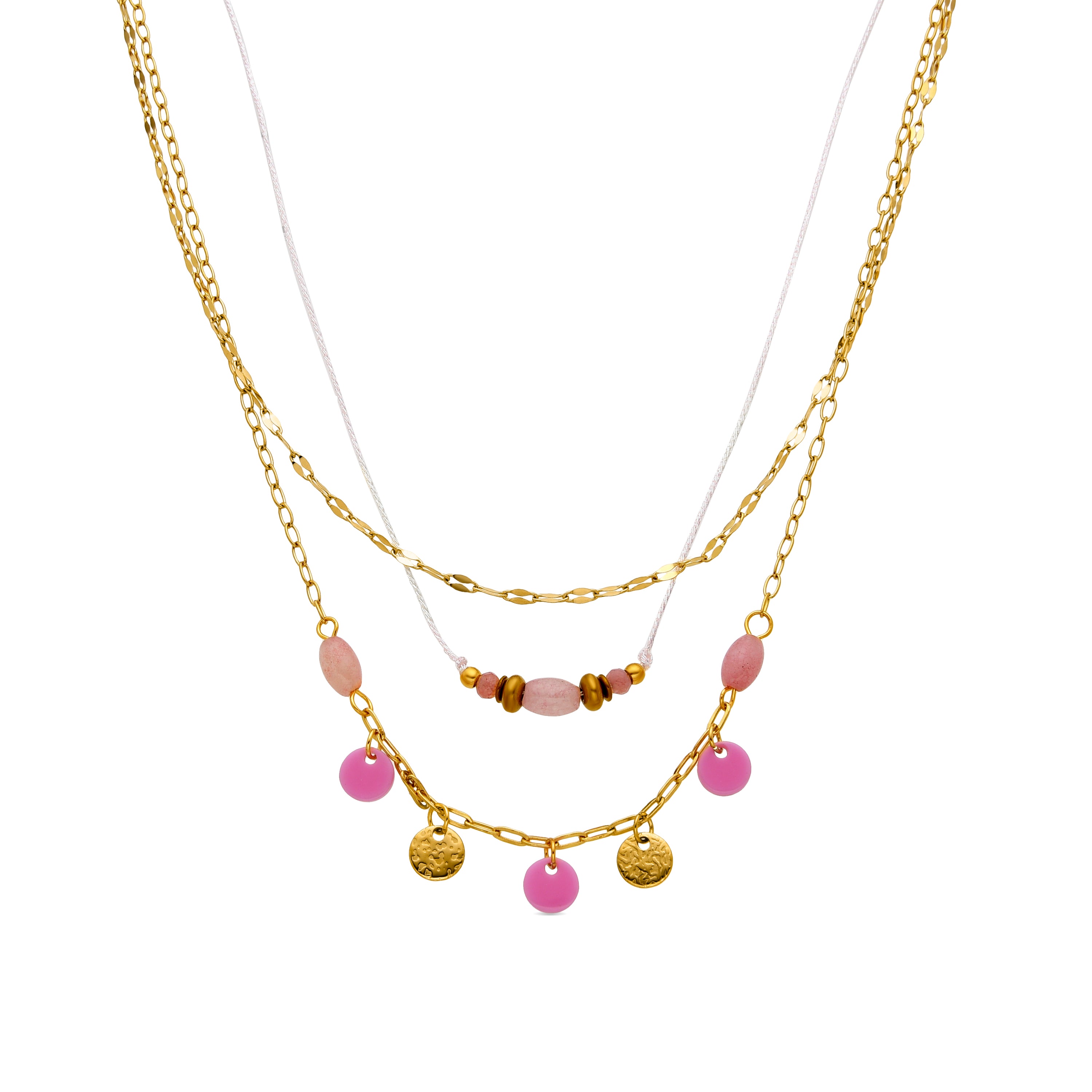 Colar com Quartzo Rosa acabamento em ouro 18k - Omlia