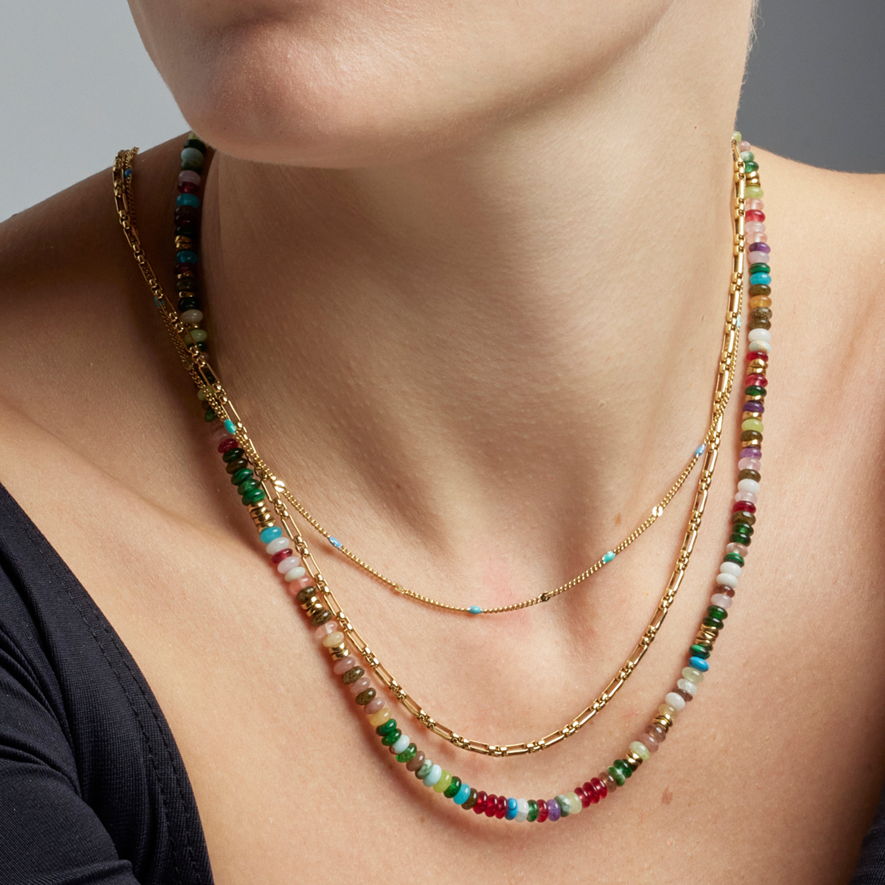 Multicolor Crystal Necklace with 18k Gold Finish - Issne
