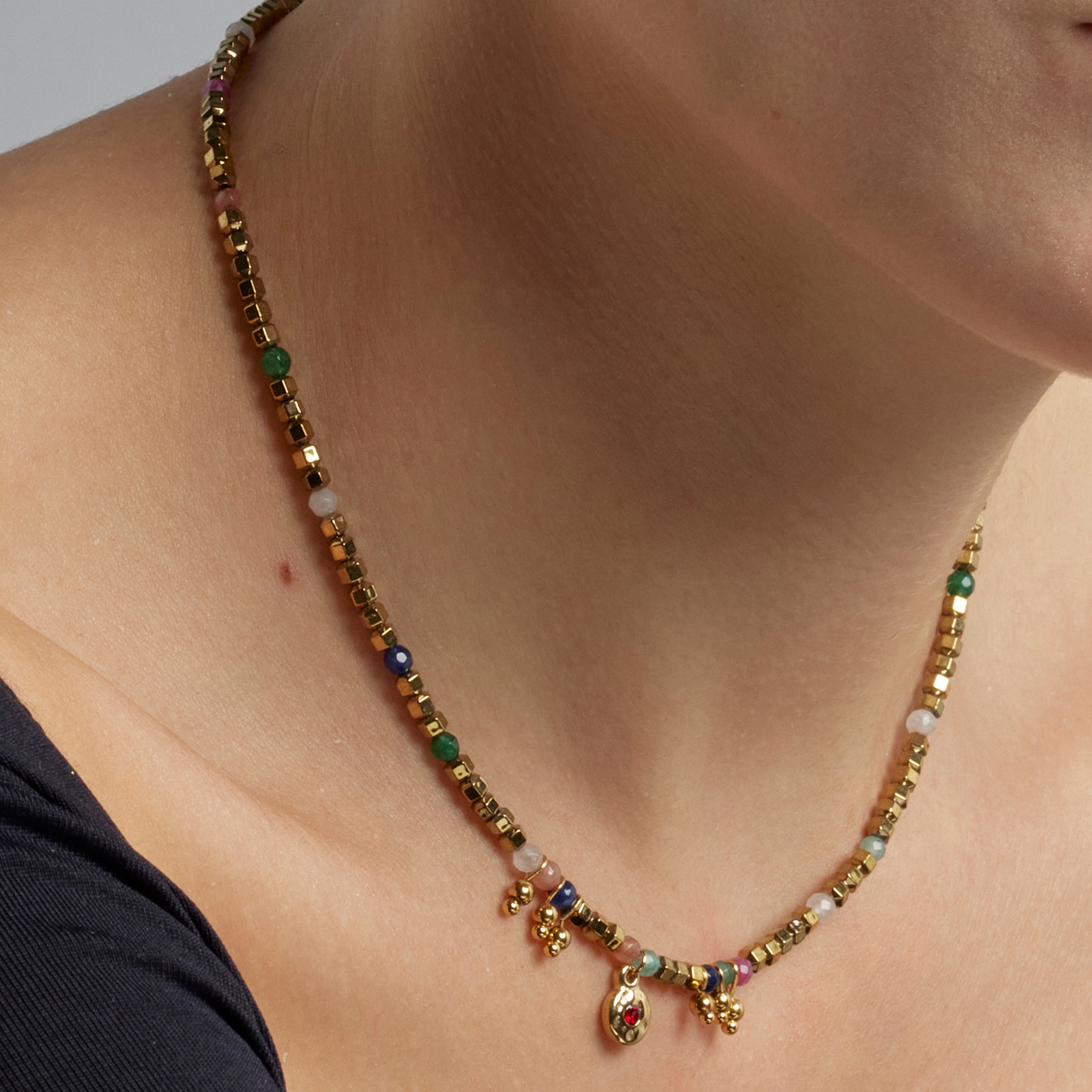 Multicolor Crystal Necklace with 18k Gold Finish - Damya