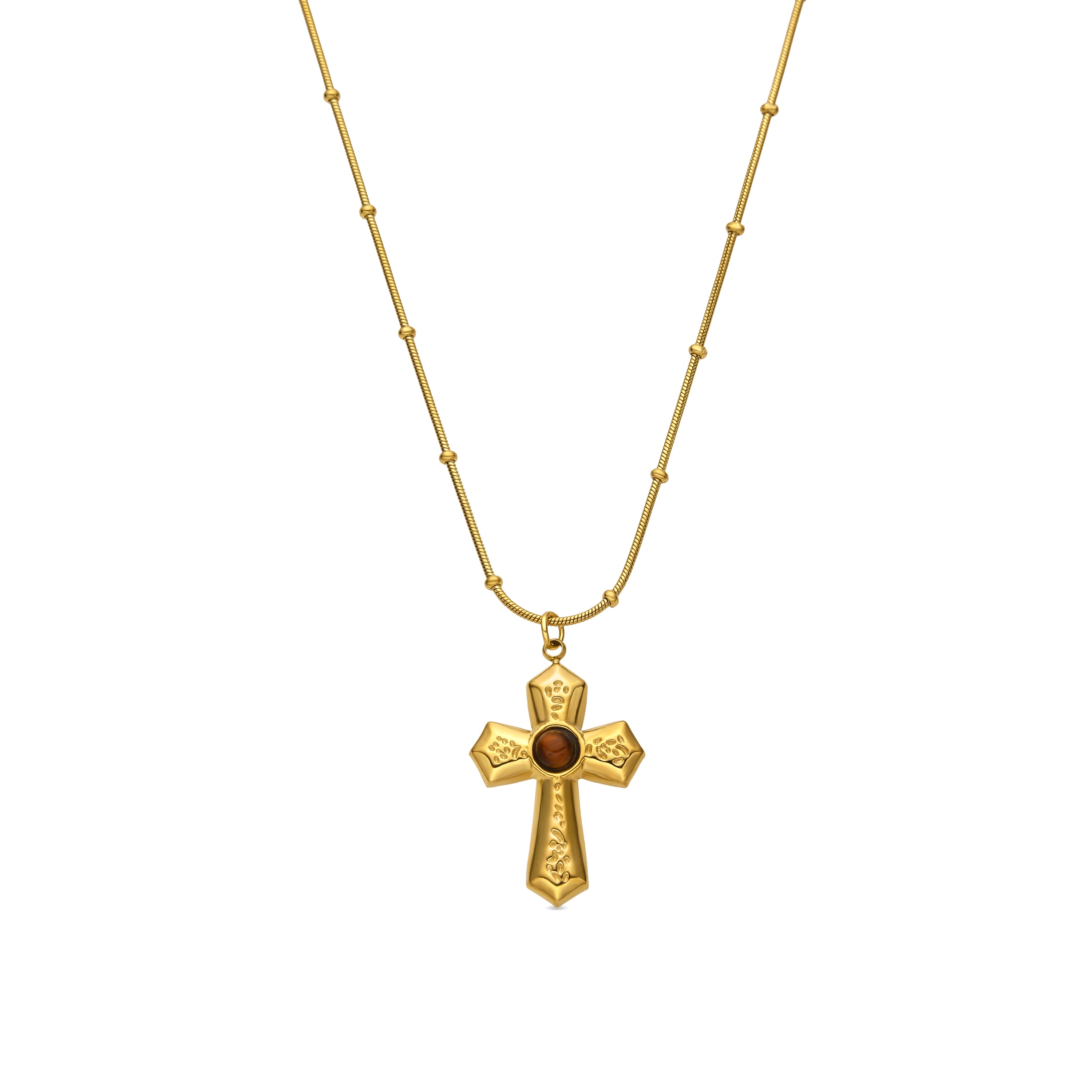 Colar com Olho de Tigre acabamento em ouro 18k - Anleh
