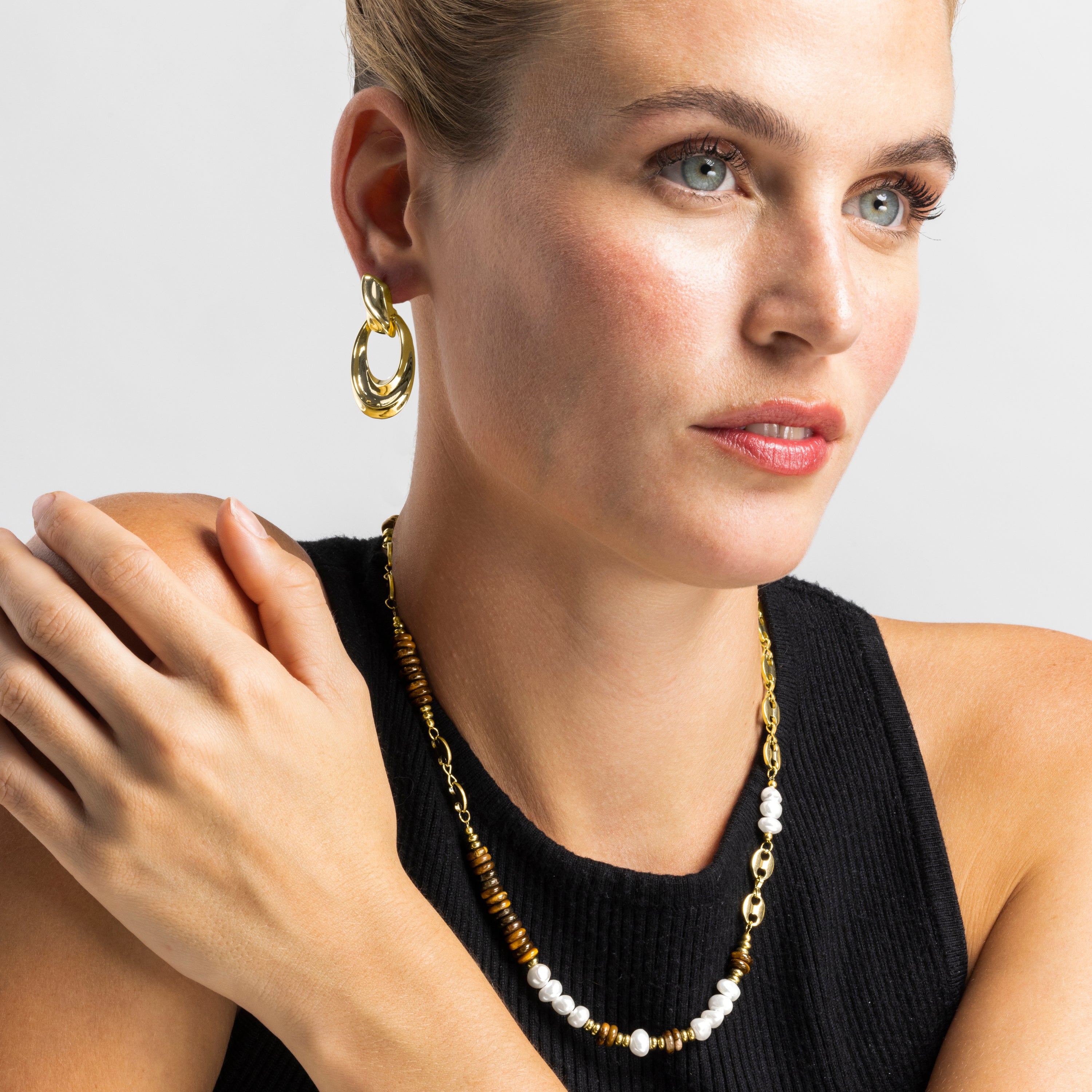 Collier avec Oeil de Tigre finition or 18k - Kimbalbo
