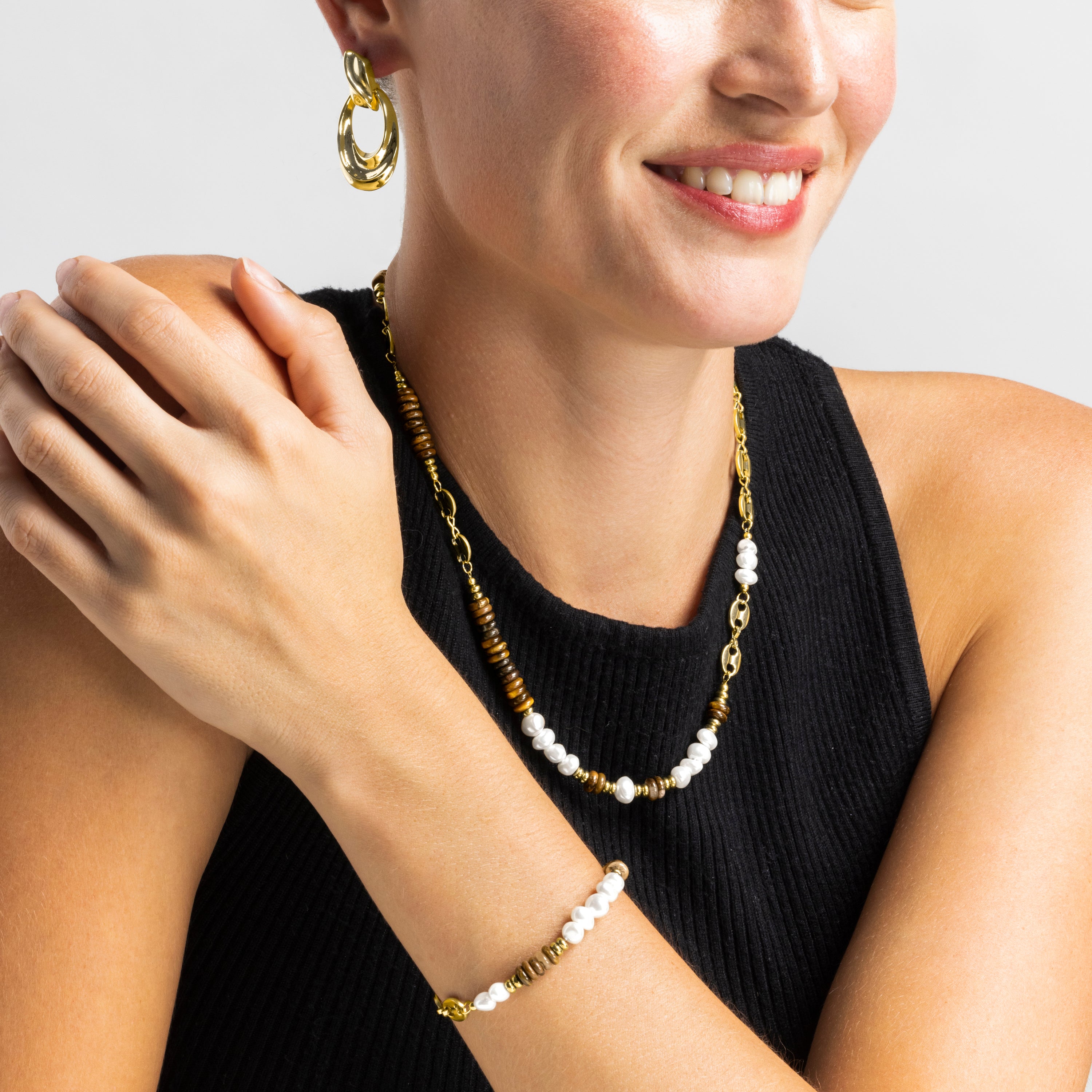 Collier avec Oeil de Tigre finition or 18k - Kimbalbo
