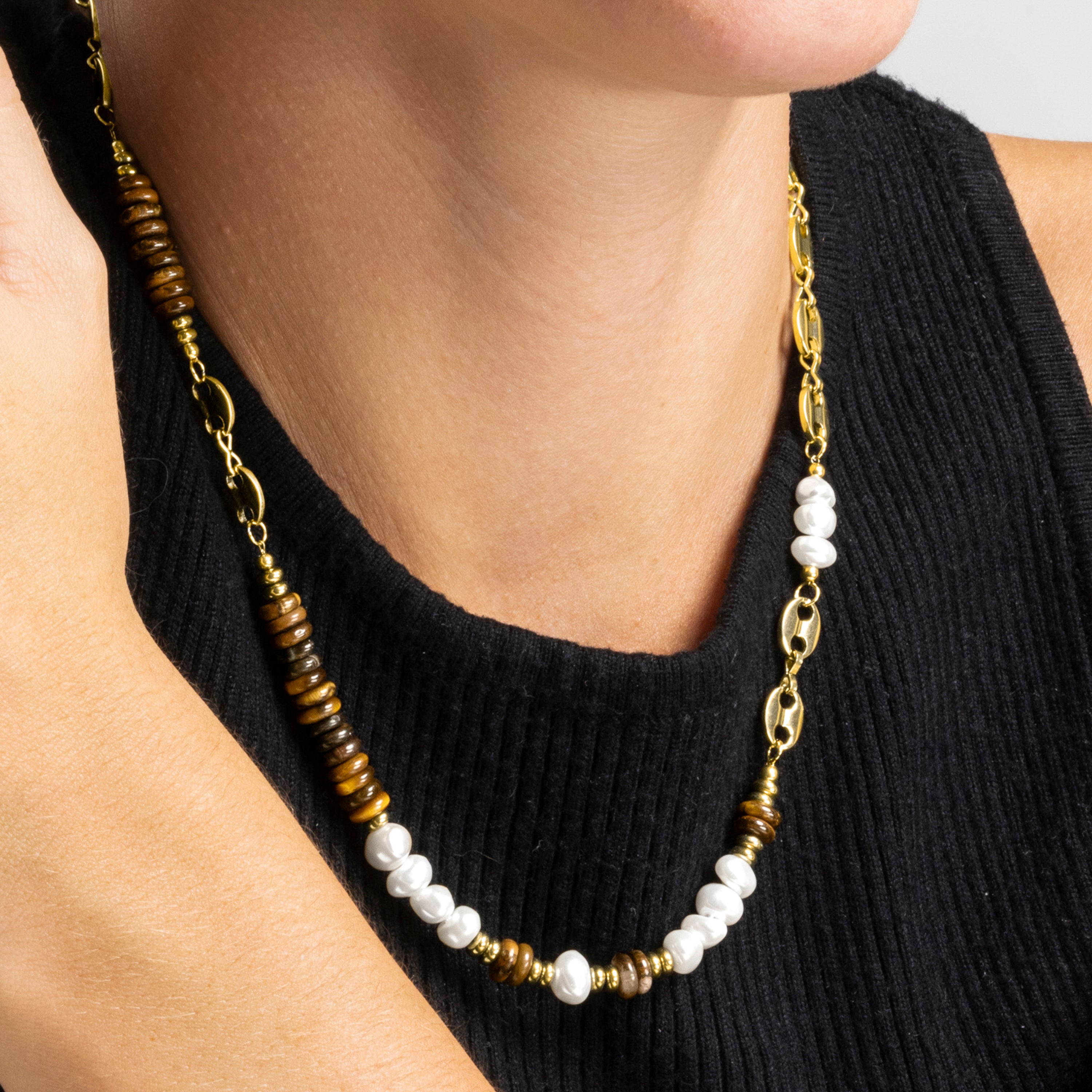 Collier avec Oeil de Tigre finition or 18k - Kimbalbo